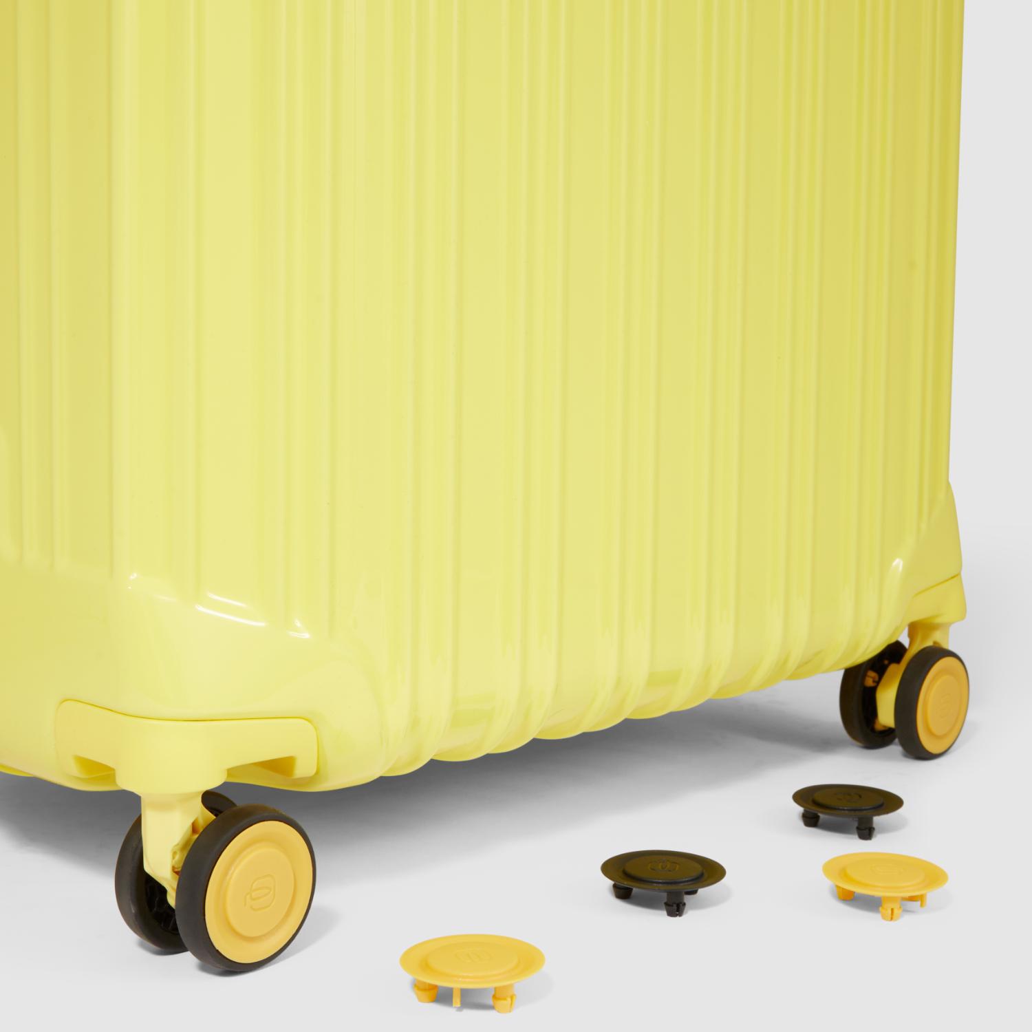 Piquadro Pq-Light Medium Size Expandable Trolley With 4 Wheels In Polycarbonate Yellow
