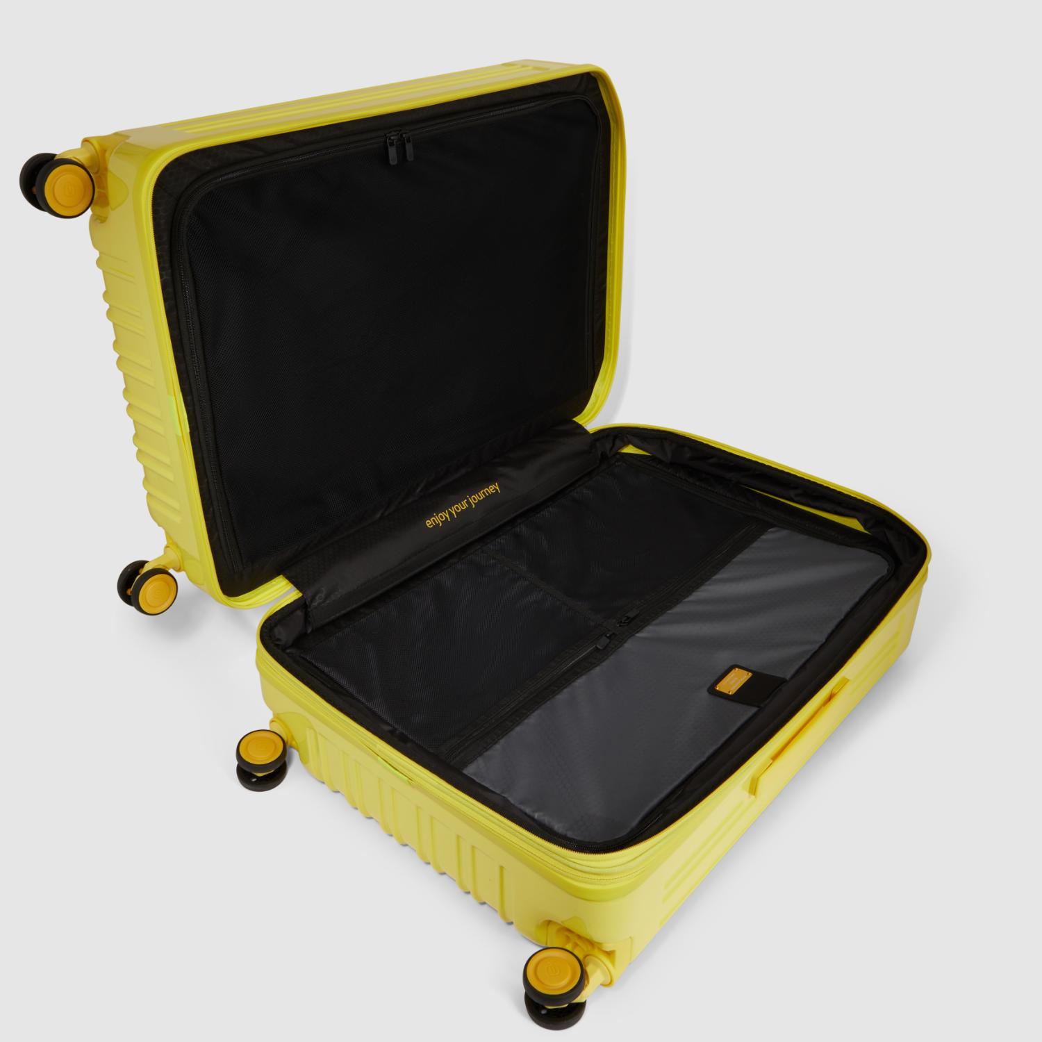 Piquadro Pq-Light Medium Size Expandable Trolley With 4 Wheels In Polycarbonate Yellow