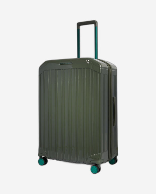 Piquadro Pq-Light Medium Size Expandable Trolley With 4 Wheels In Polycarbonate Green
