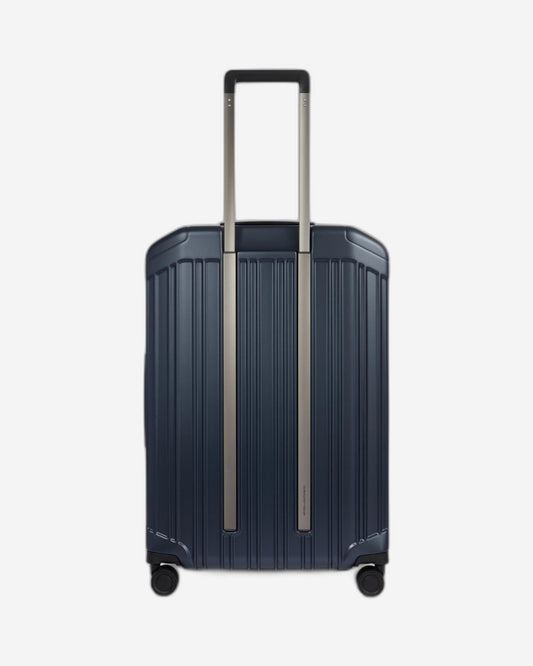 Piquadro Pq-Light Medium Size Expandable Trolley With 4 Wheels In Polycarbonate Matt Blue