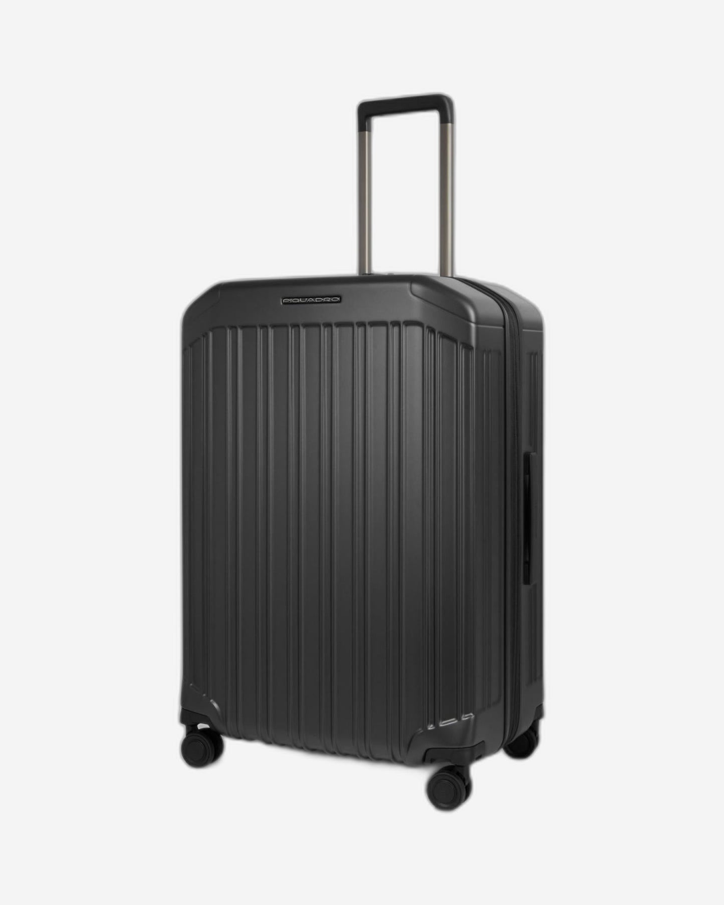 Piquadro Pq-Light Medium Size Expandable Trolley With 4 Wheels In Polycarbonate Matt Black