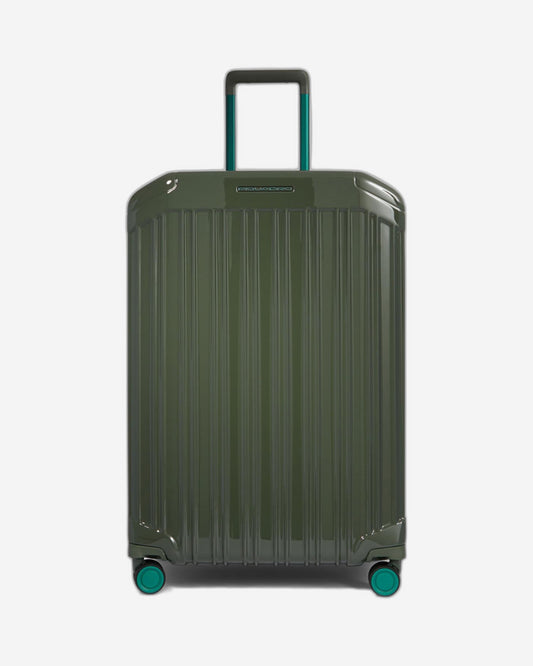 Piquadro Pq-Light Large Size Expandable Trolley With 4 Wheels In Polycarbonate Green