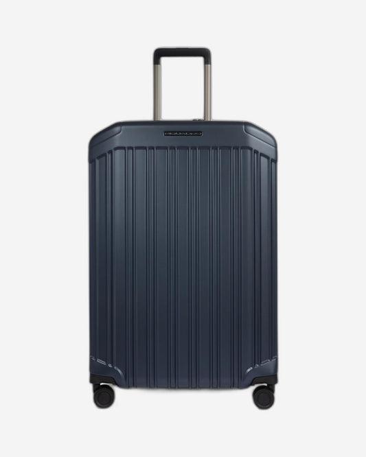 Piquadro Pq-Light Large Size Expandable Trolley With 4 Wheels In Polycarbonate Matt Blue