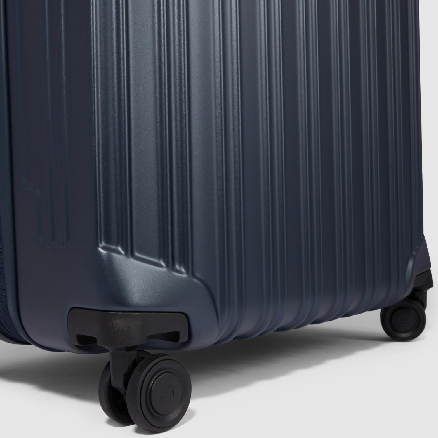 Piquadro Pq-Light Large Size Expandable Trolley With 4 Wheels In Polycarbonate Matt Blue