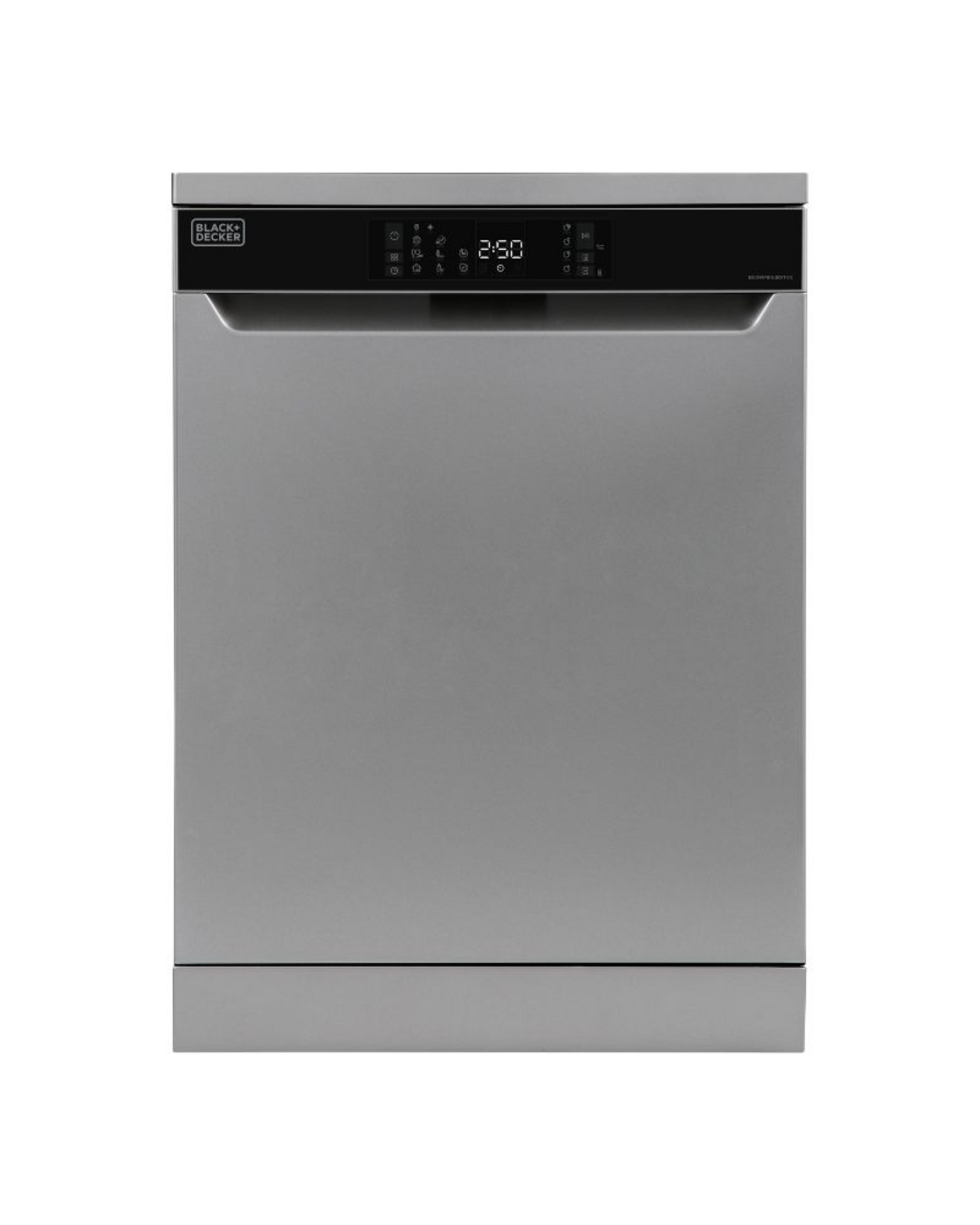 Black+Decker 12L Dishwasher, 15 Place Settings, 8 Programs, A++ Energy, Knife Rack – BXDWF815.001TVX Dark Silver