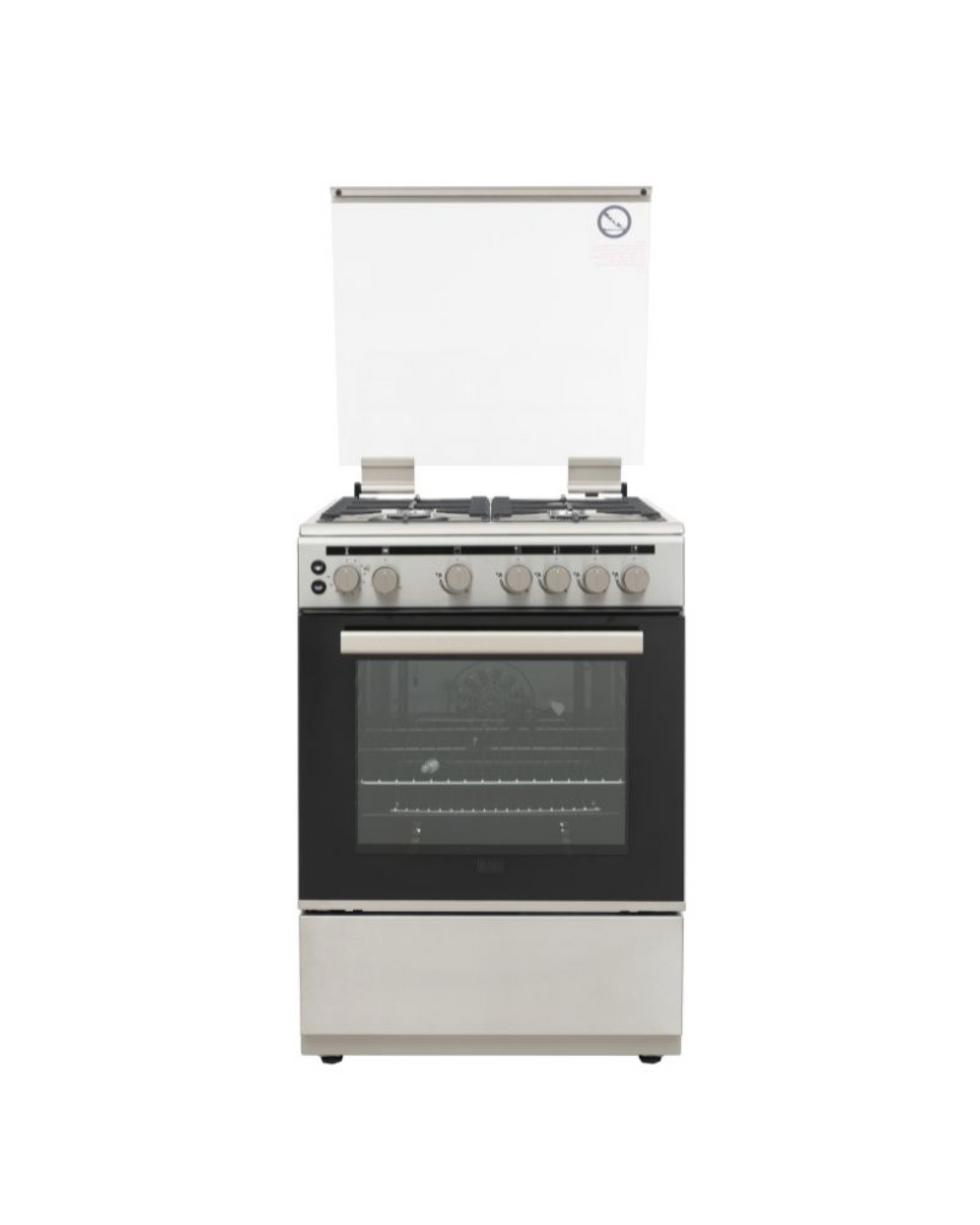 Black+Decker, 60cm Gas Cooker with 4 Gas Burners, WOK Burner, Gas Oven & Grill, Cast Iron Support, Safety FFD, Mechanical Timer – BXOFG604.001AZVX Inox