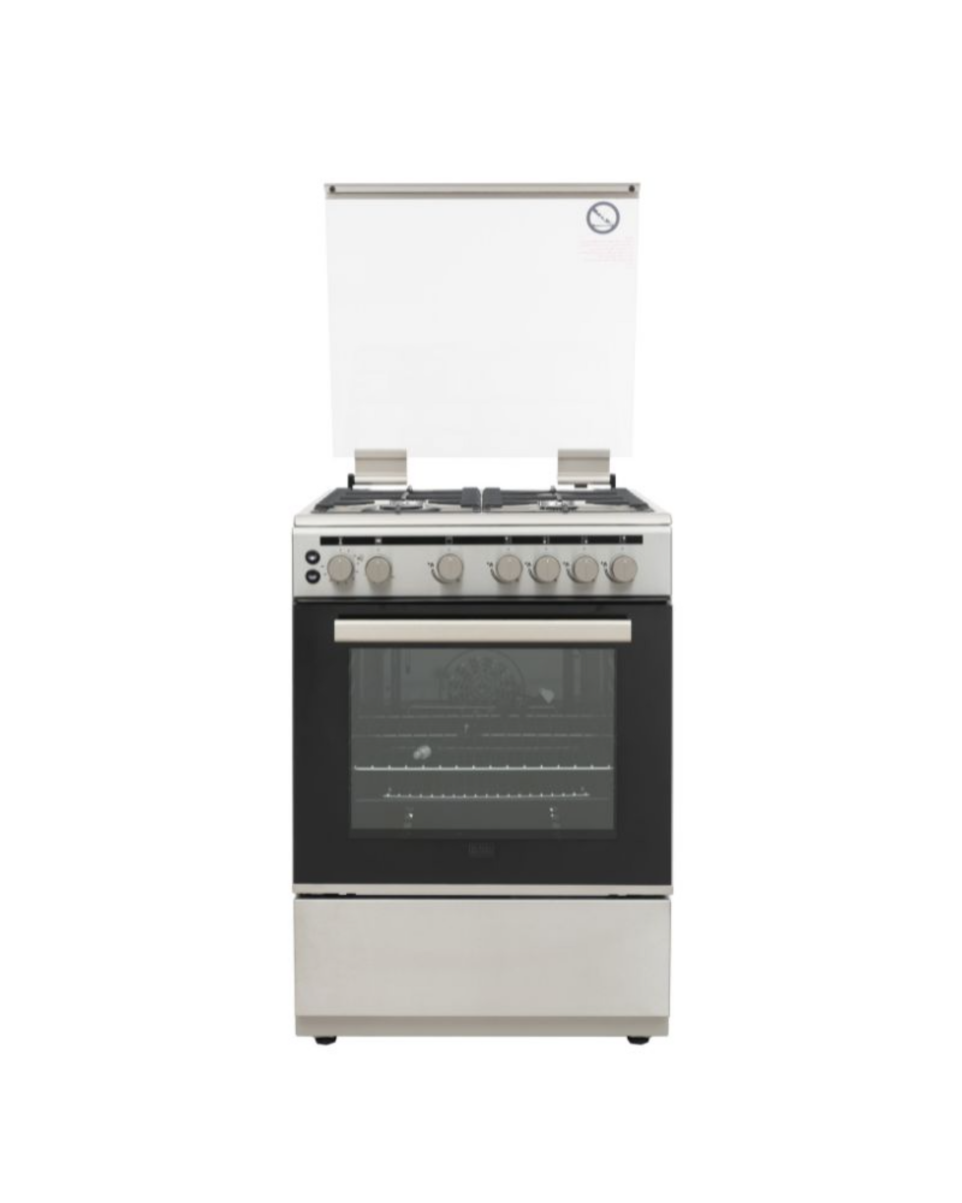 Black+Decker, 60cm Gas Cooker with 4 Gas Burners, WOK Burner, Gas Oven & Grill, Cast Iron Support, Safety FFD, Mechanical Timer – BXOFG604.001AZVX Inox