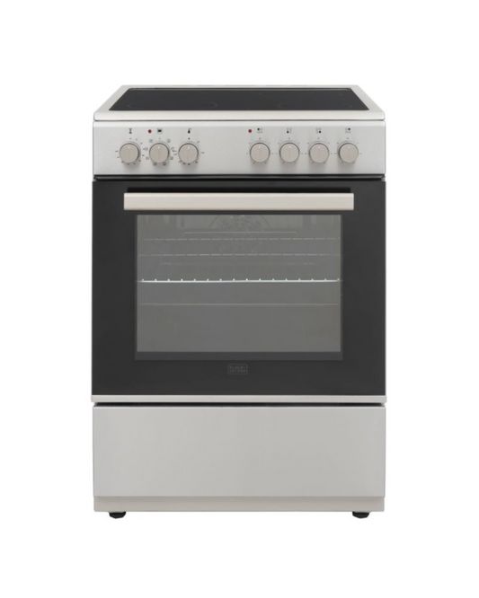 Black+Decker 60x60cm Vitro Ceramic Electric Cooker, 4-Zone Hob, Flat Glass Door – BXOFV604.002VX, Inox