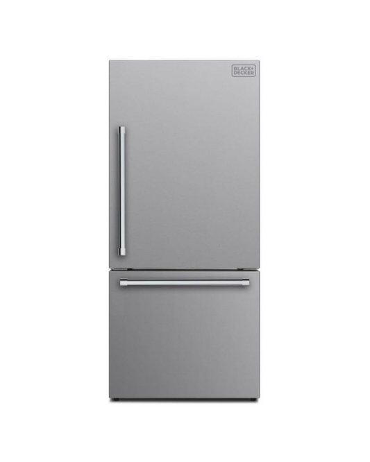 Black+Decker 509L Gross 499L Net Capacity Freestanding Refrigerator, Bottom Freezer Drawer - BXREF509NFBDISNX Inox