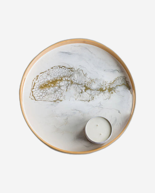 Lynn & Liana Resin Accented Bamboo Round Tray