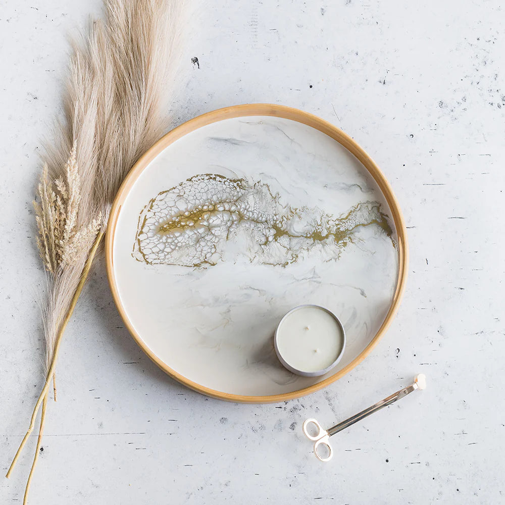 Lynn & Liana Resin Accented Bamboo Round Tray