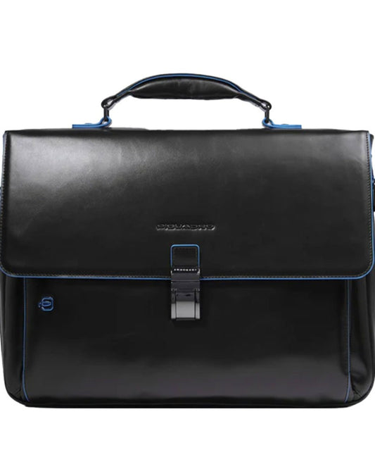Piquadro Leather Briefcase W/ Flap And Closure Black