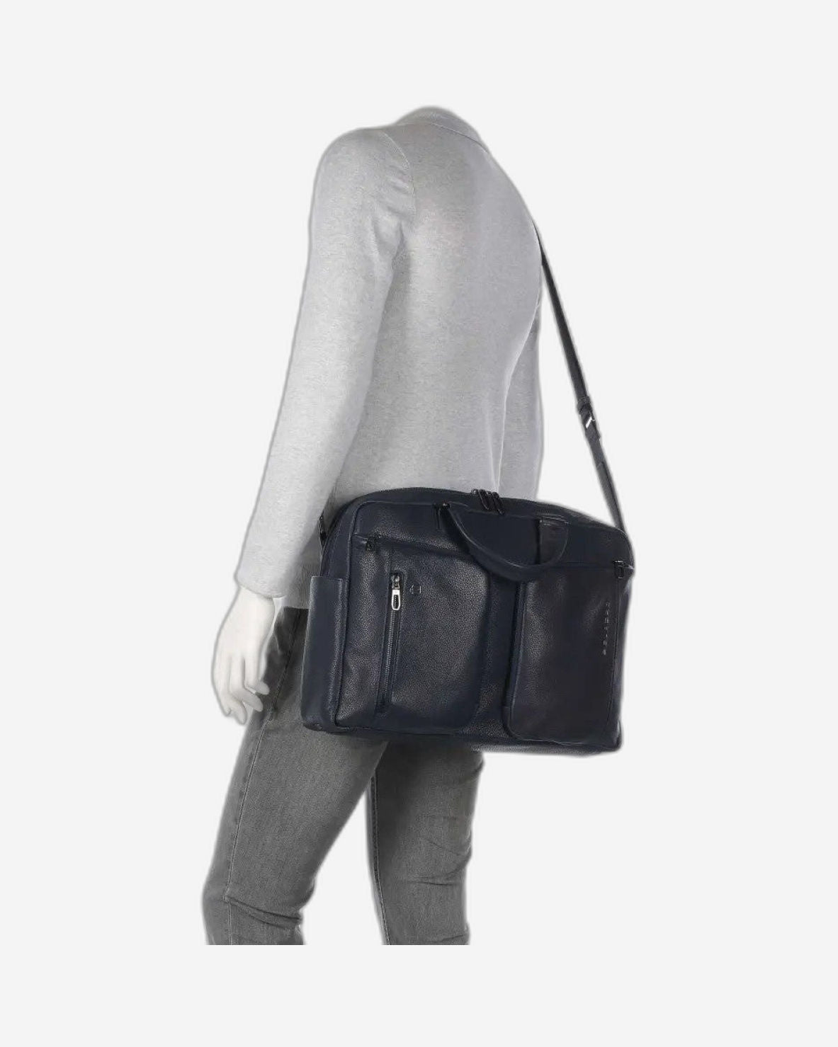 Piquadro S134 Leather Briefcase with 2 Handles Blue