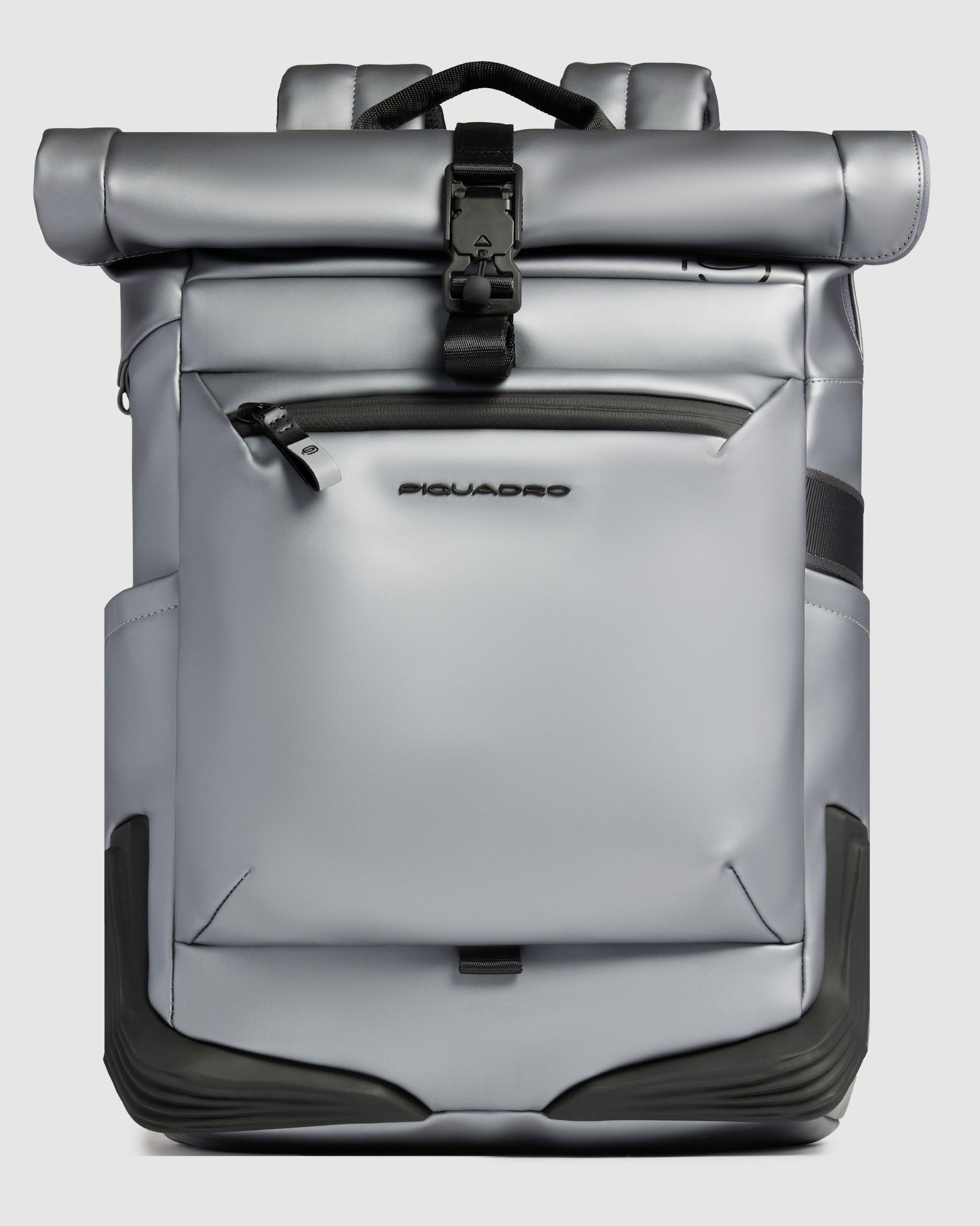 Piquadro Corner Special Roll Top Backpack In Rubberized Fabric With Thermo Backmatt Grey