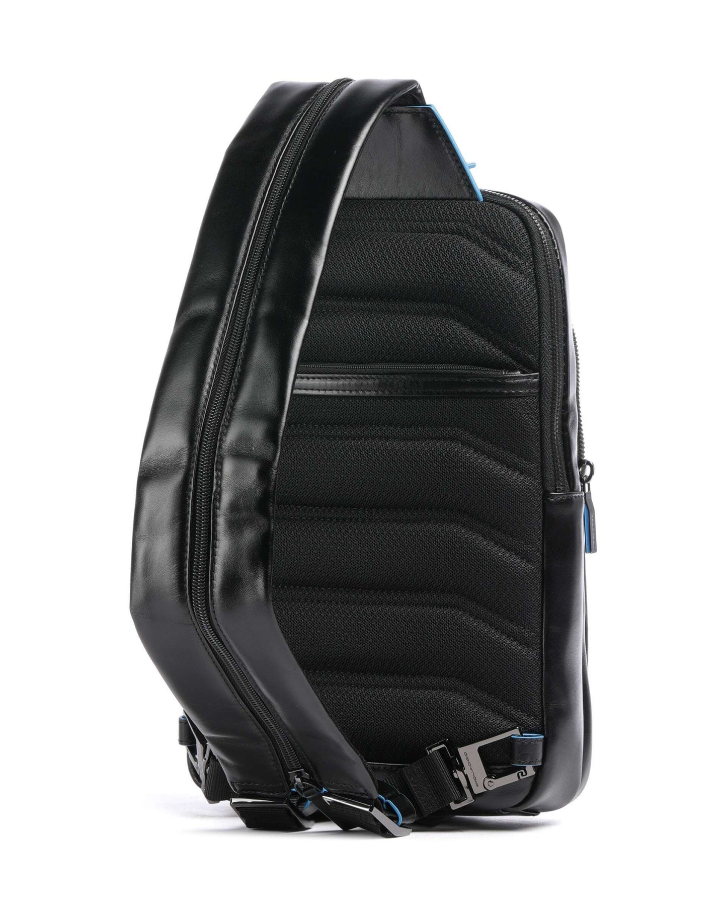 Piquadro Blue Square Convertible Sling Backpack Leather Black