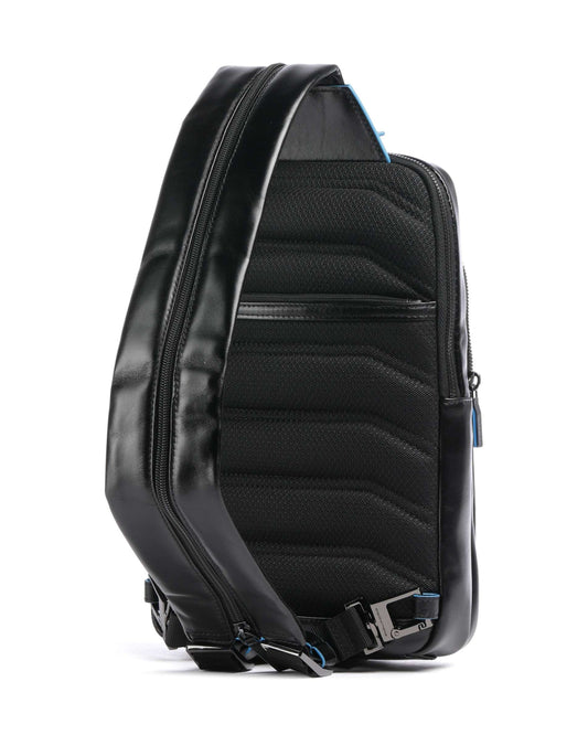Piquadro Blue Square Convertible Sling Backpack Leather Black