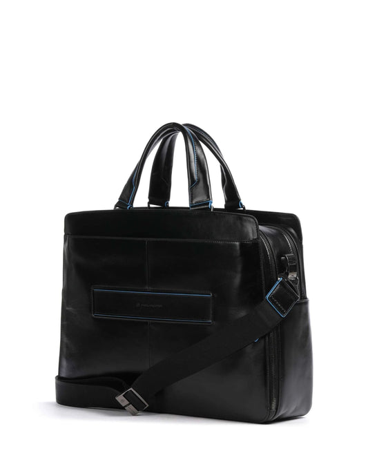BLUE SQUARE PERSONALIZABLE LAPTOP BAG WITH SHOCK ABSORBING AND RFID PROTECTION AND POCKET FOR UMBRELLA BLACK