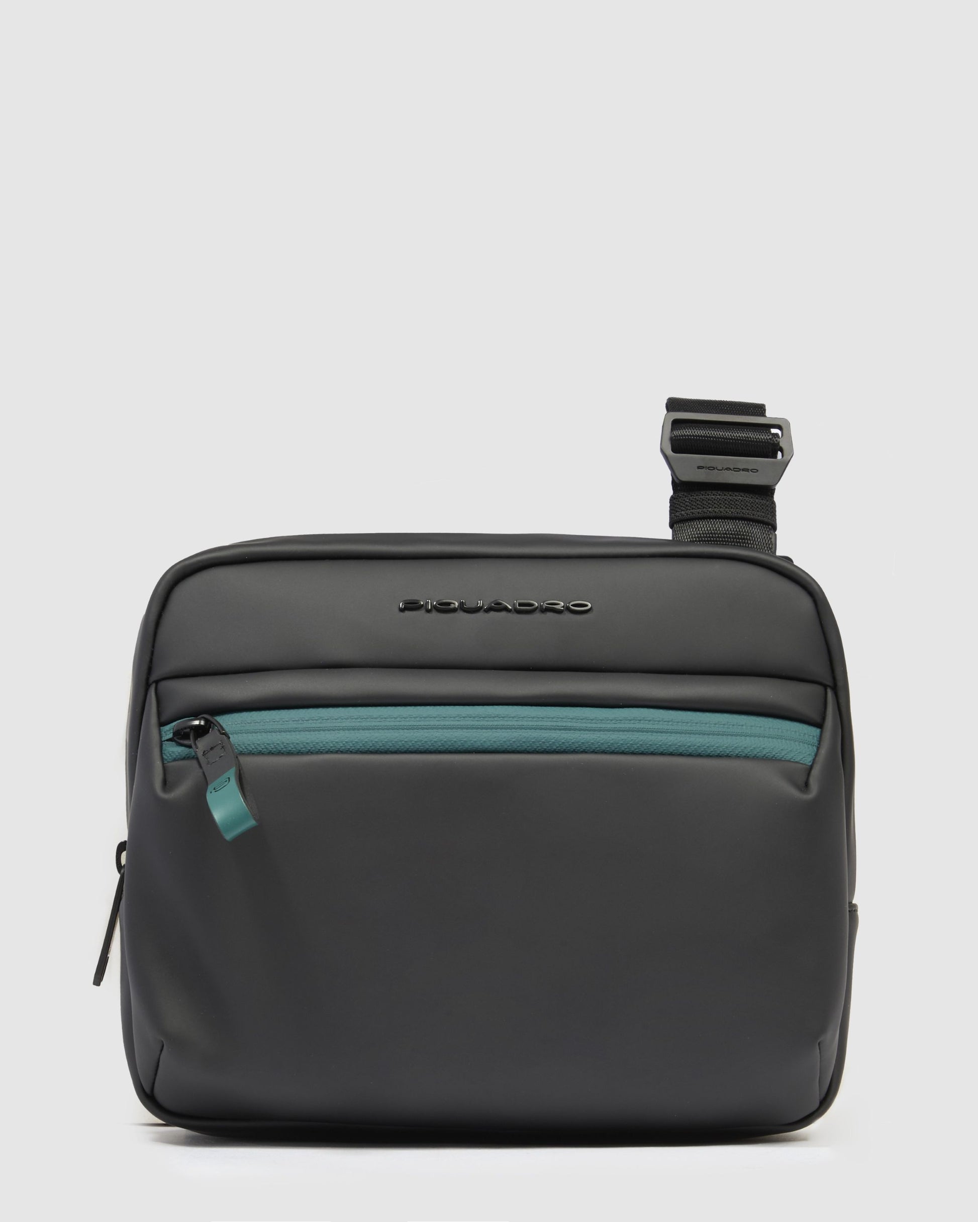 Piquadro Corner Special Crossbody Bag For Ipad Mini In Rubberized Fabric Black