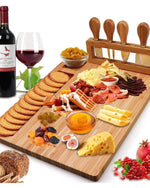 Cuisine Art Organic Bamboo Cheese Cutting Board & Knife Gift Set Wooden Serving Tray For Charcuterie Meat Platter, Fruit & Crackers With 4 Cheese Knives