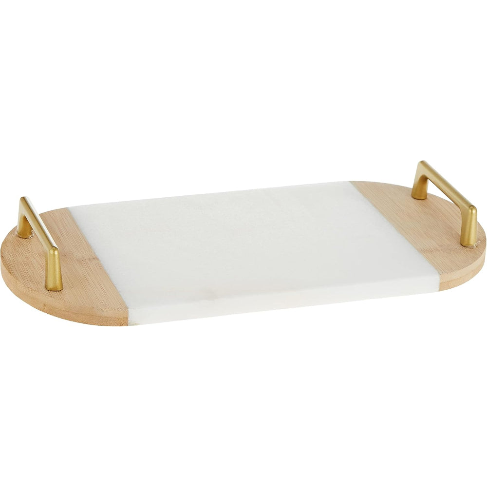 Cuisine Art Marble Serving Tray with Bamboo & Golden Handles