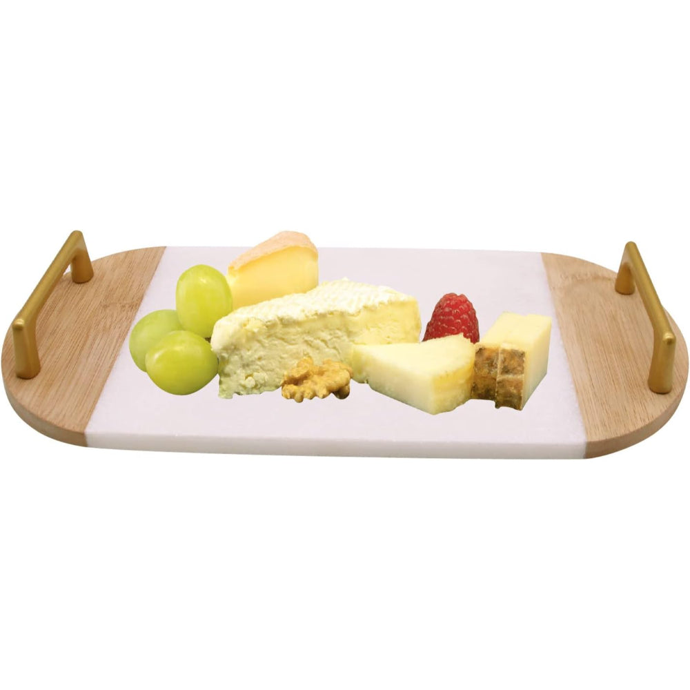 Cuisine Art Marble Serving Tray with Bamboo & Golden Handles