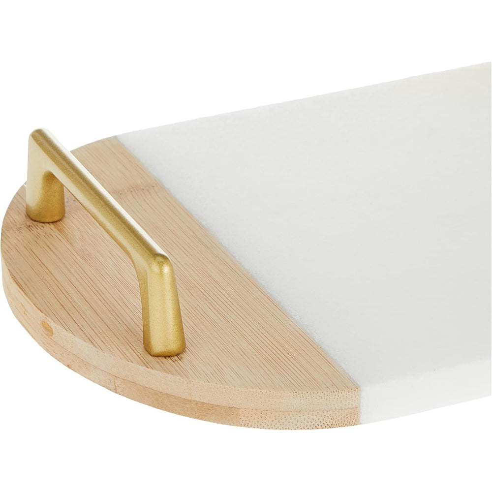 Cuisine Art Marble Serving Tray with Bamboo & Golden Handles