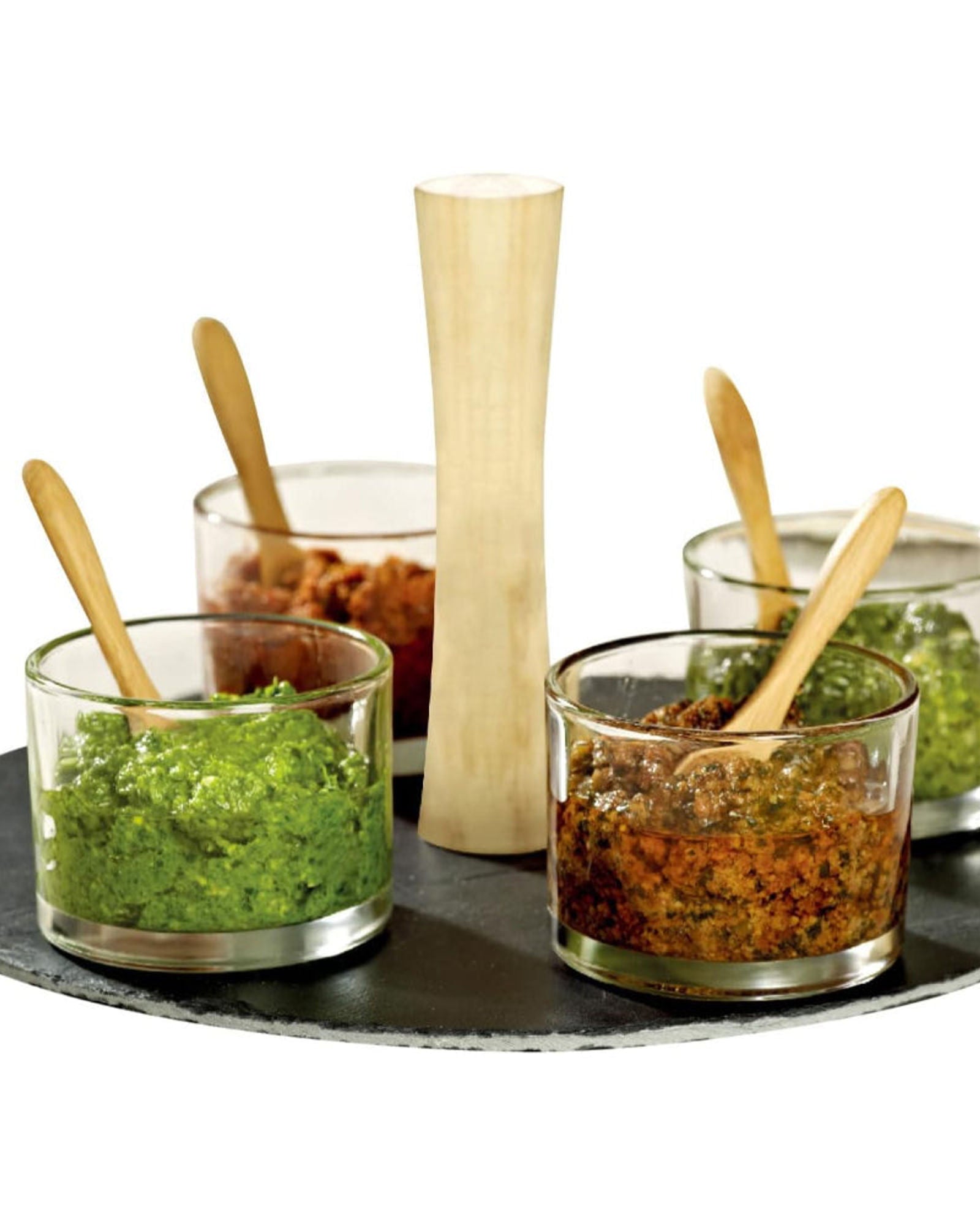 Cuisine Art Round Slate Serving Set with 4 Glass Bowls