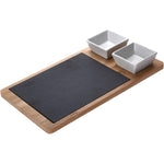 Cuisine Art Bamboo 3Pcs Serving Slate With Handle Home Basics Slate Serving Tray Withhandles, Gourmet Board With Natural Edge For Cheese, Appetizer, Baked Goodies