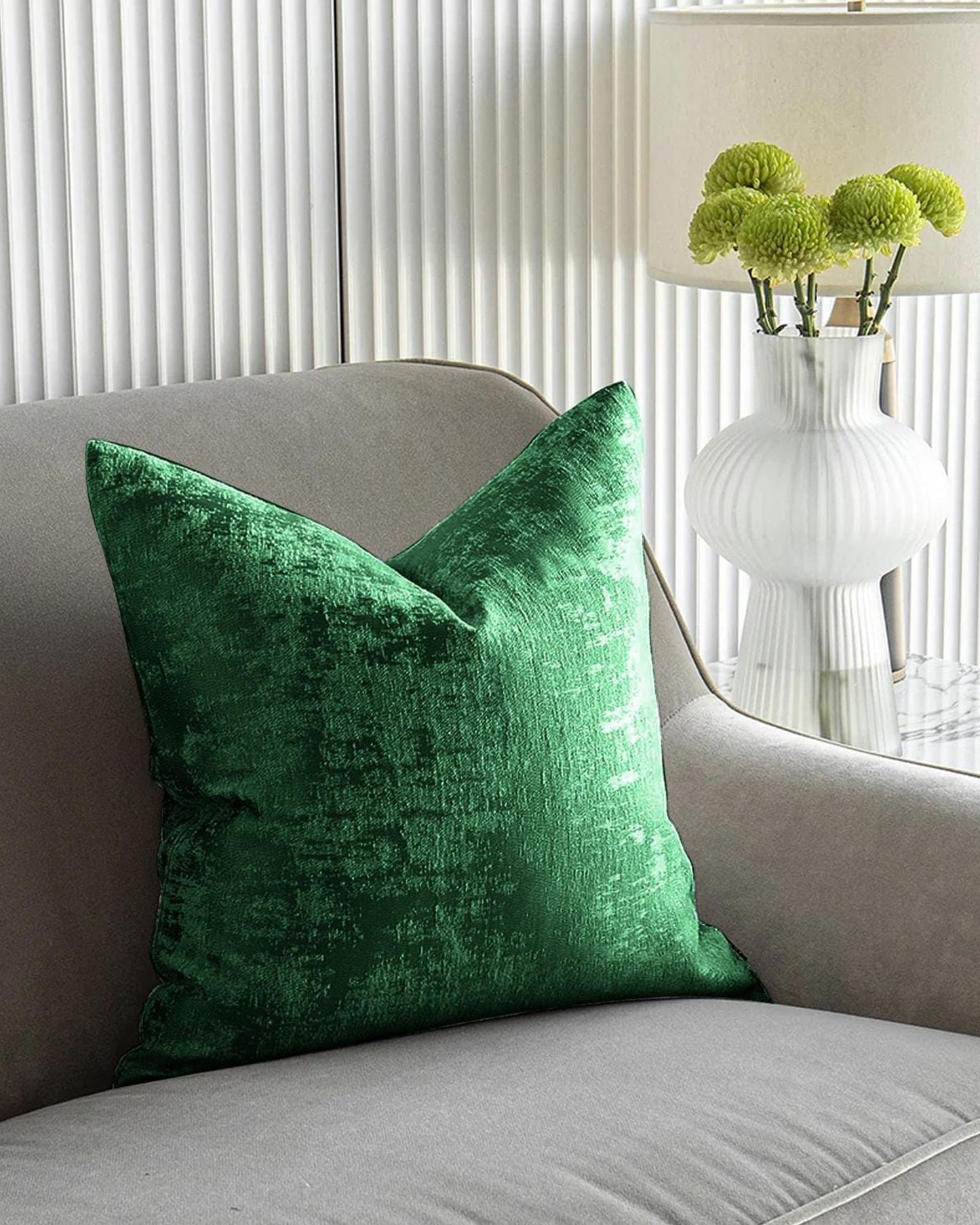 Cotton Home Cushion Velvet Crinkled Green