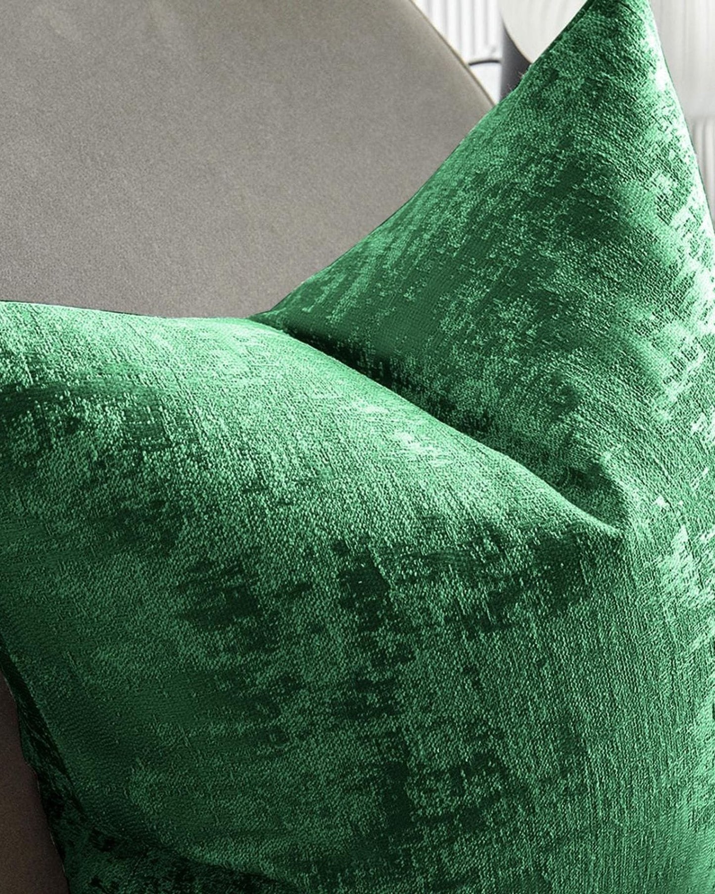 Cotton Home Cushion Velvet Crinkled Green