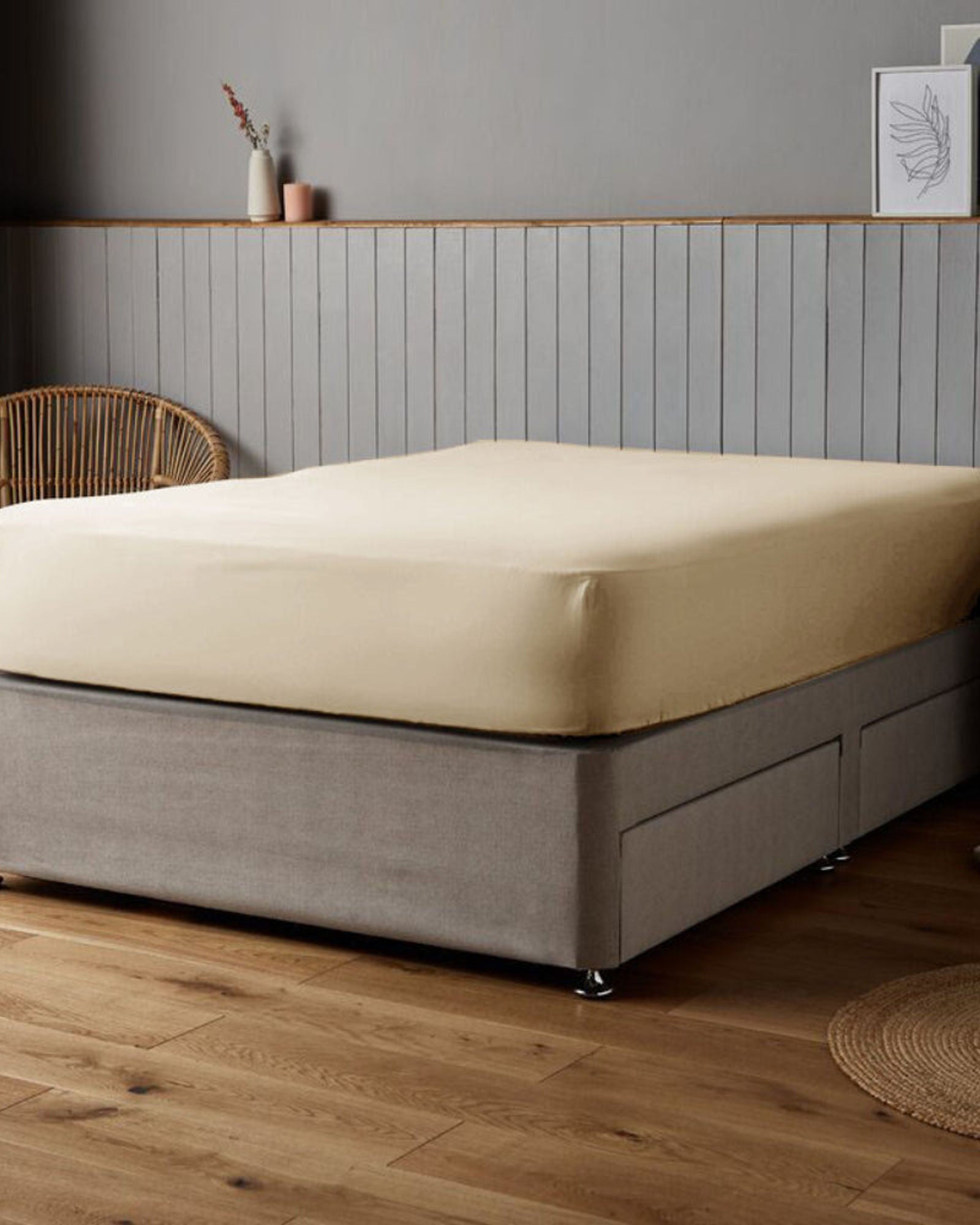 Cotton Home Premium Cotton Beige Fitted Sheet Set - 1 Fitted Sheet with 1 Pillowcase