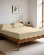 Cotton Home Premium Cotton Beige Fitted Sheet Set - 1 Fitted Sheet with 1 Pillowcase
