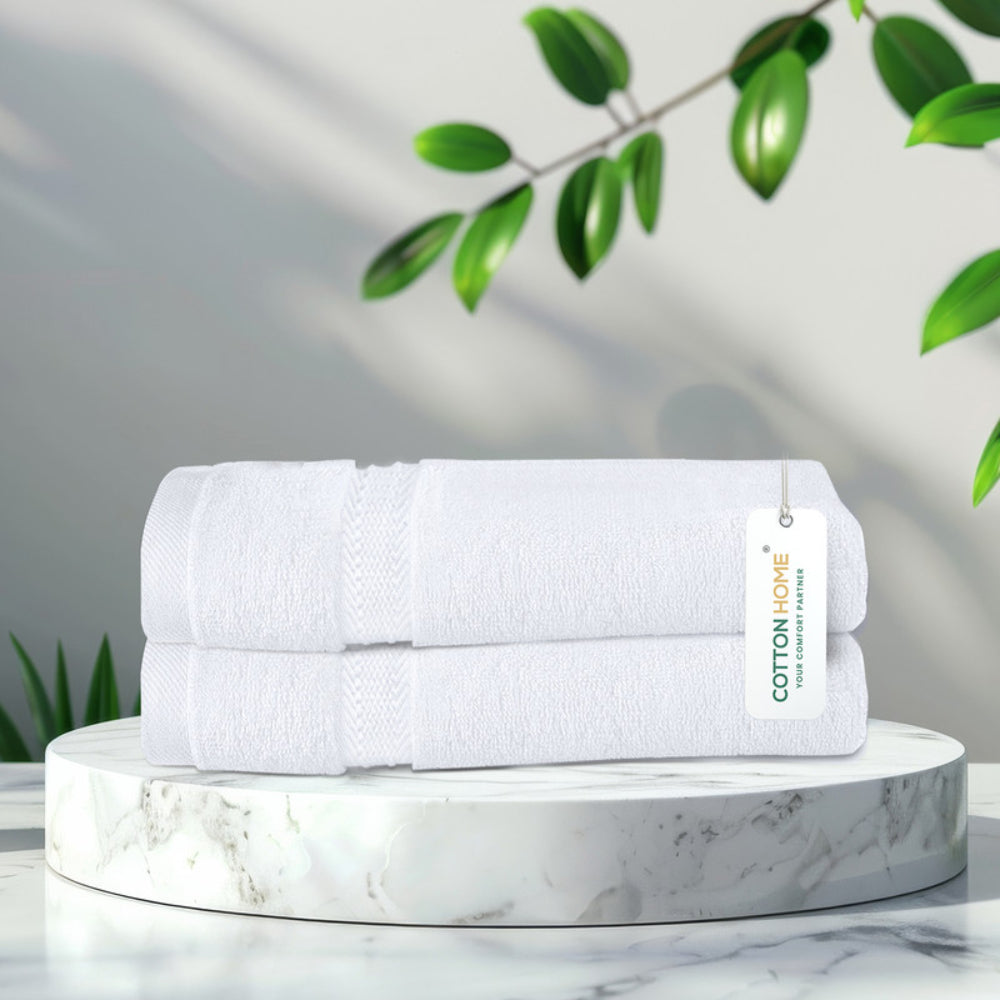Cotton Home  Premium Cotton Towel 40x70cm 2-Piece Hand Towel, 600 GSM Quick Dry and Durable , White