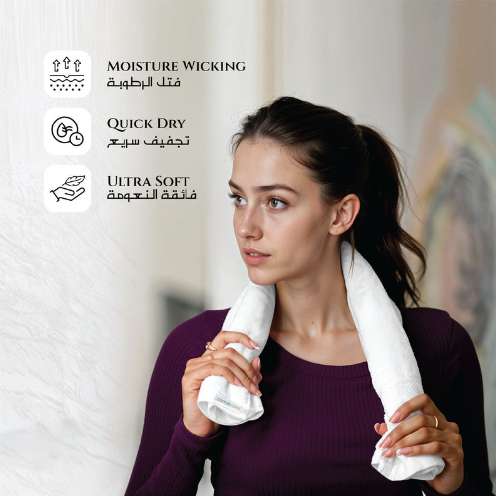 Cotton Home  Premium Cotton Towel 40x70cm 2-Piece Hand Towel, 600 GSM Quick Dry and Durable , White