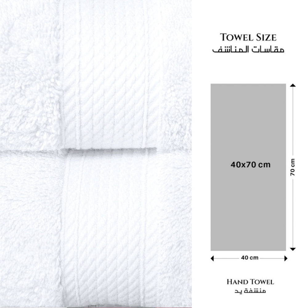 Cotton Home  Premium Cotton Towel 40x70cm 2-Piece Hand Towel, 600 GSM Quick Dry and Durable , White