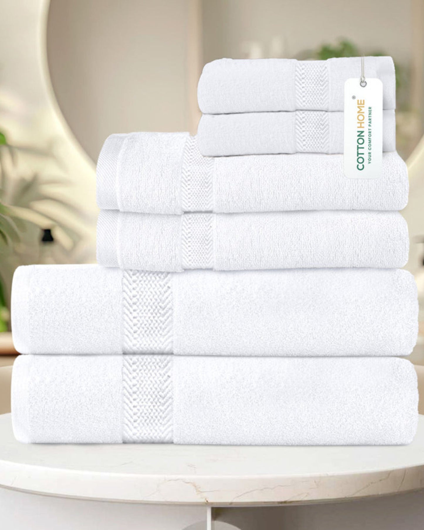 Cotton Home  Premium Cotton Towel 6-Piece Set Includes 2pc Face Towel 30x30cm,2pc Hand Towel 40x70cm, 2pc Bath Towel 70x140cm  , 600 GSM Quick Dry and Durable