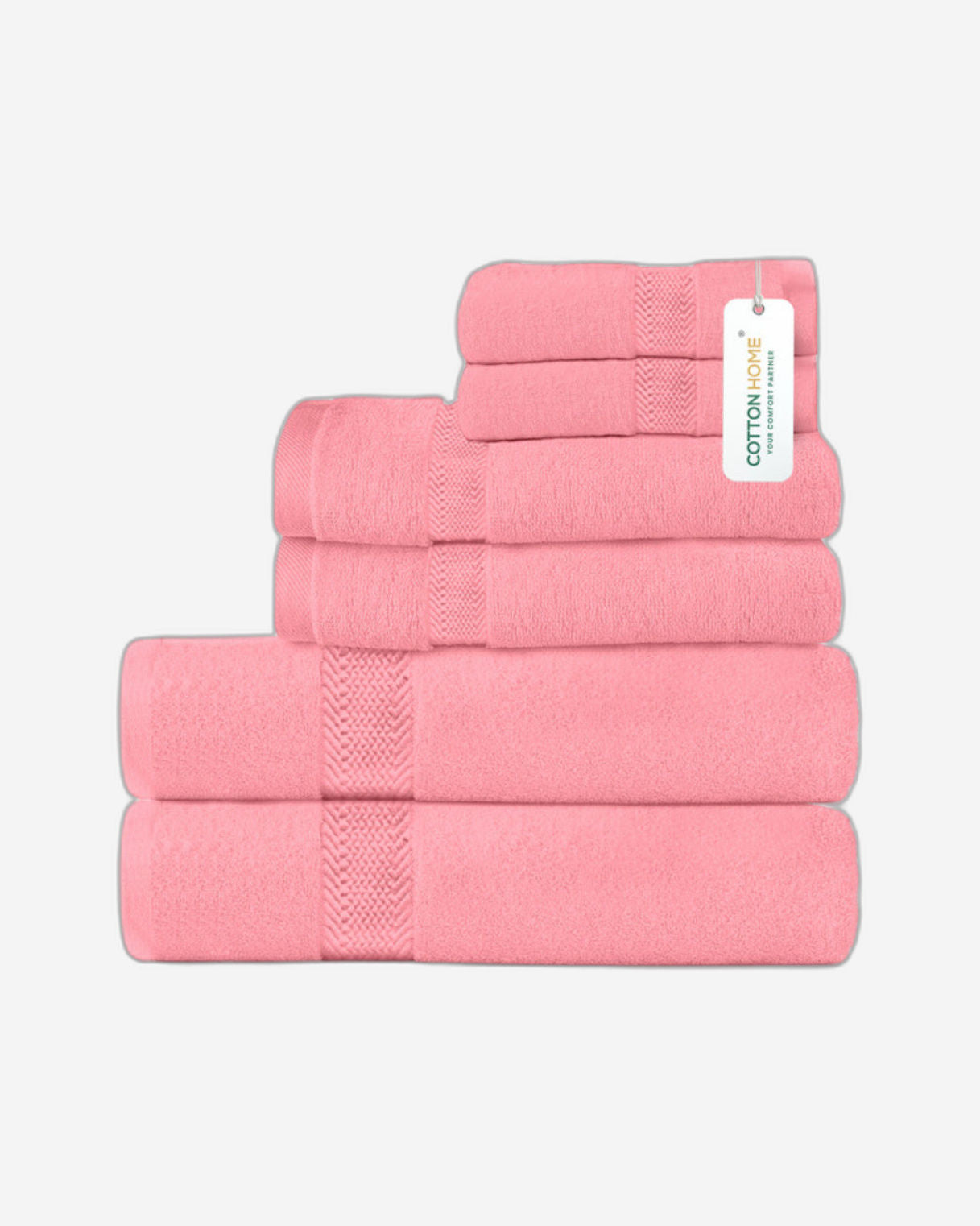 Cotton Home  Premium Cotton Towel 6-Piece Set Includes 2pc Face Towel 30x30cm,2pc Hand Towel 40x70cm, 2pc Bath Towel 70x140cm  , 600 GSM Quick Dry and Durable