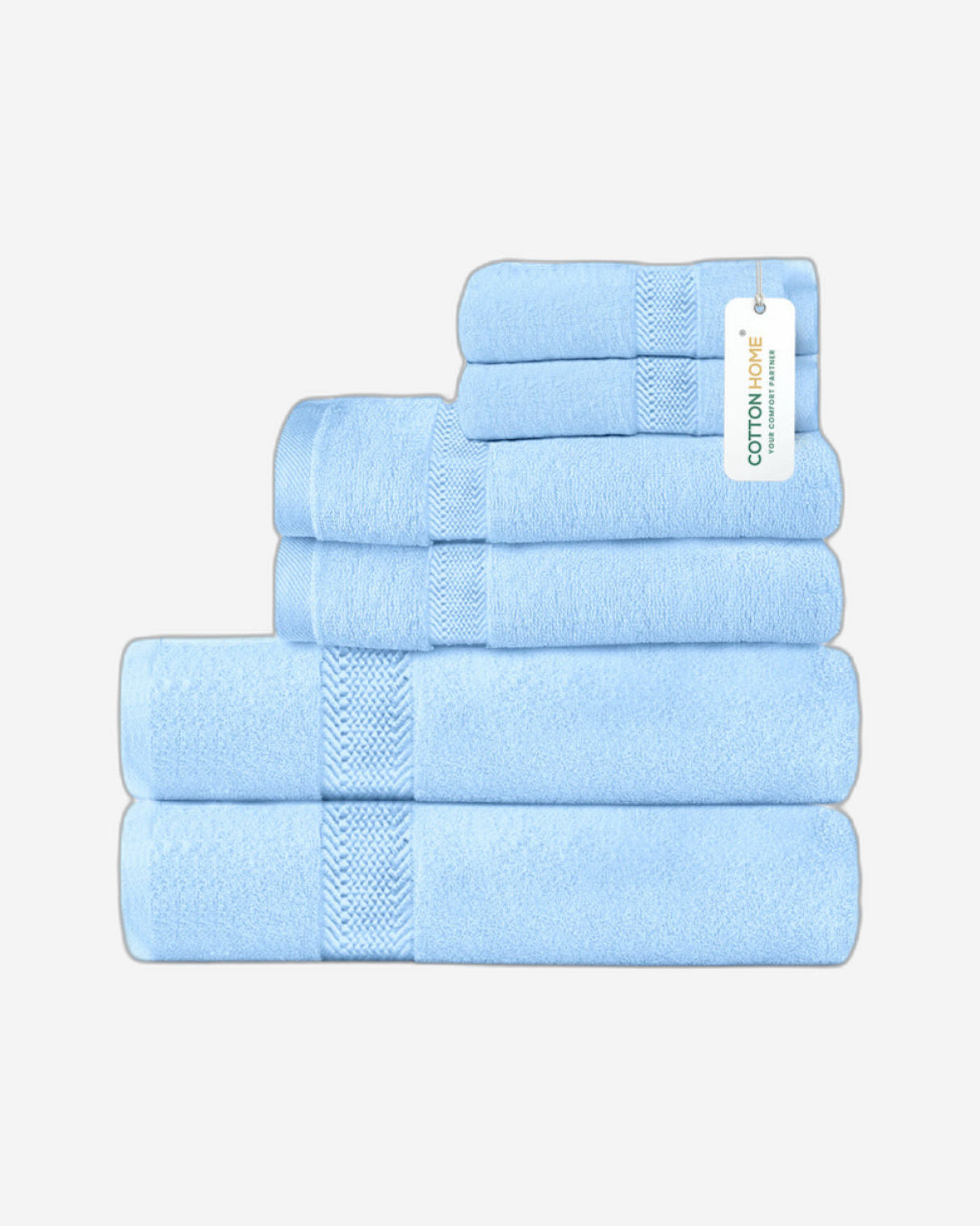 Cotton Home  Premium Cotton Towel 6-Piece Set Includes 2pc Face Towel 30x30cm,2pc Hand Towel 40x70cm, 2pc Bath Towel 70x140cm  , 600 GSM Quick Dry and Durable