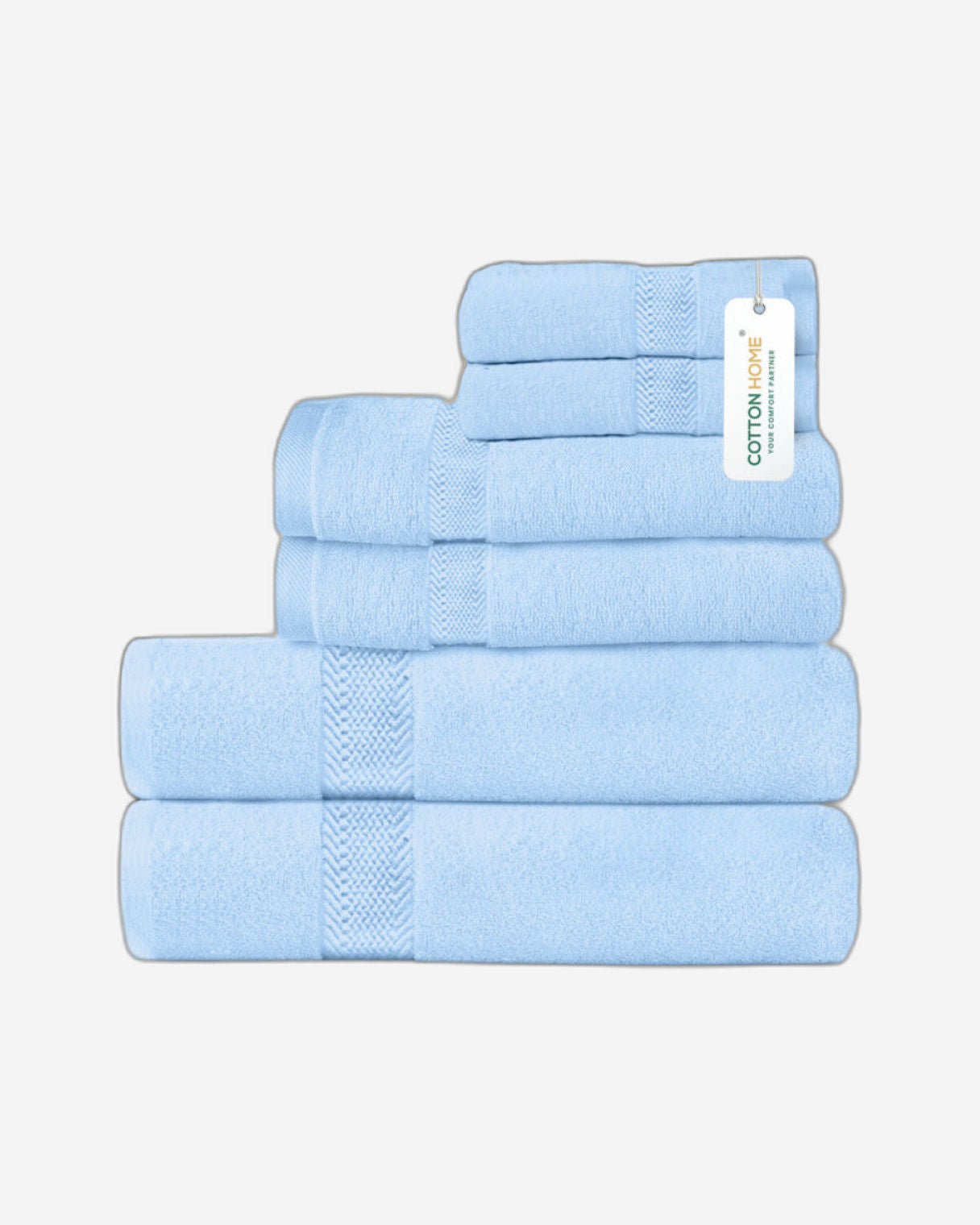 Cotton Home  Premium Cotton Towel 6-Piece Set Includes 2pc Face Towel 30x30cm,2pc Hand Towel 40x70cm, 2pc Bath Towel 70x140cm  , 600 GSM Quick Dry and Durable