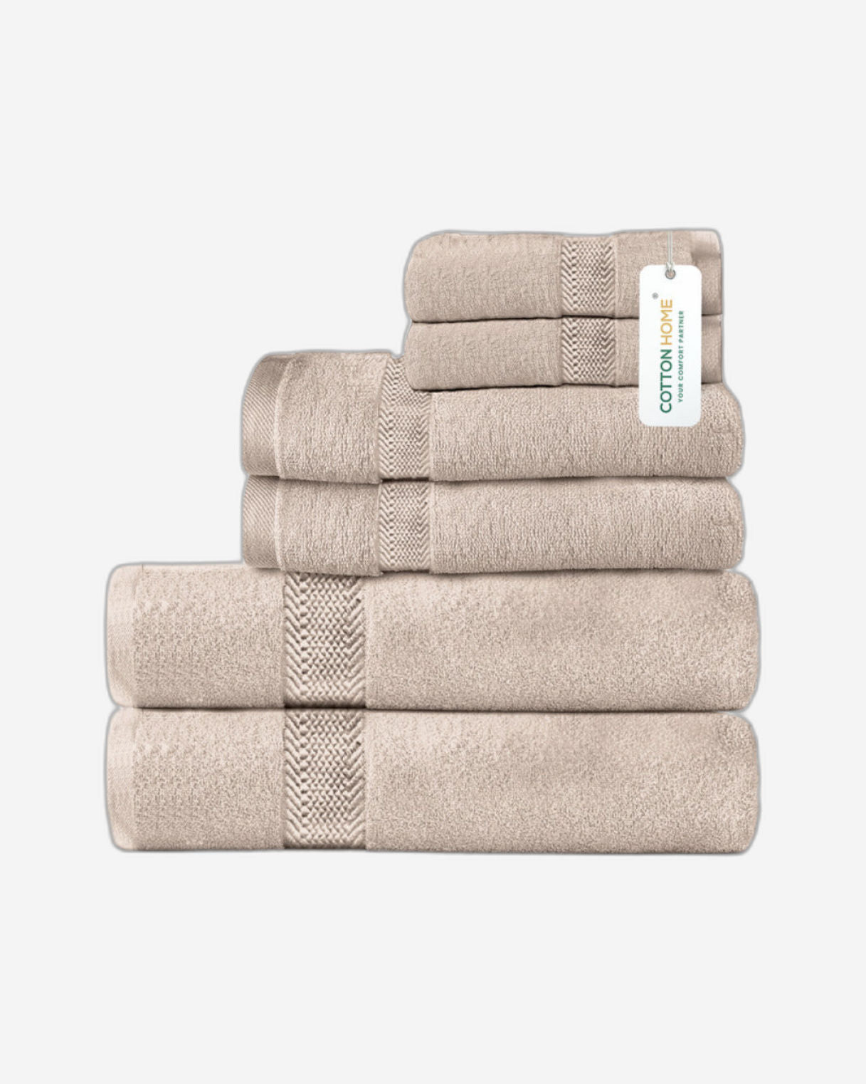 Cotton Home  Premium Cotton Towel 6-Piece Set Includes 2pc Face Towel 30x30cm,2pc Hand Towel 40x70cm, 2pc Bath Towel 70x140cm  , 600 GSM Quick Dry and Durable