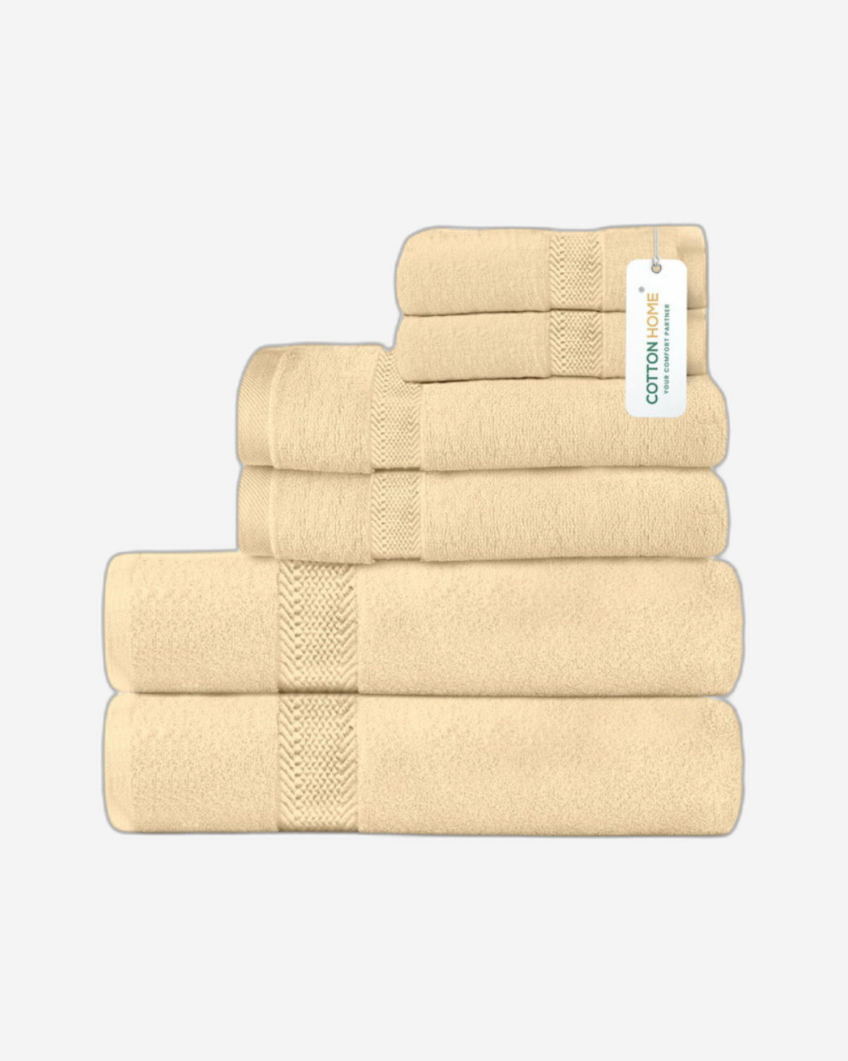 Cotton Home  Premium Cotton Towel 6-Piece Set Includes 2pc Face Towel 30x30cm,2pc Hand Towel 40x70cm, 2pc Bath Towel 70x140cm  , 600 GSM Quick Dry and Durable