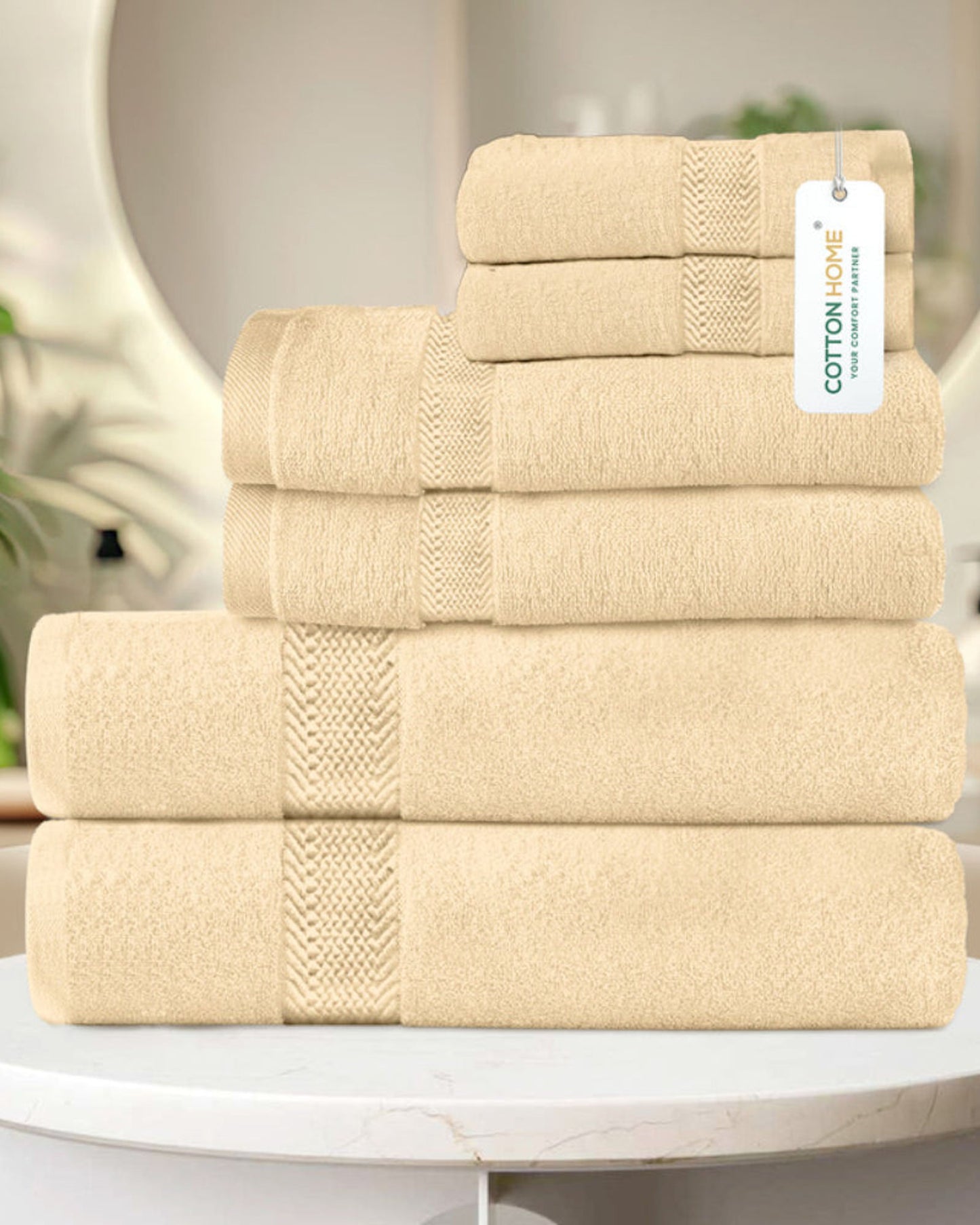 Cotton Home  Premium Cotton Towel 6-Piece Set Includes 2pc Face Towel 30x30cm,2pc Hand Towel 40x70cm, 2pc Bath Towel 70x140cm  , 600 GSM Quick Dry and Durable