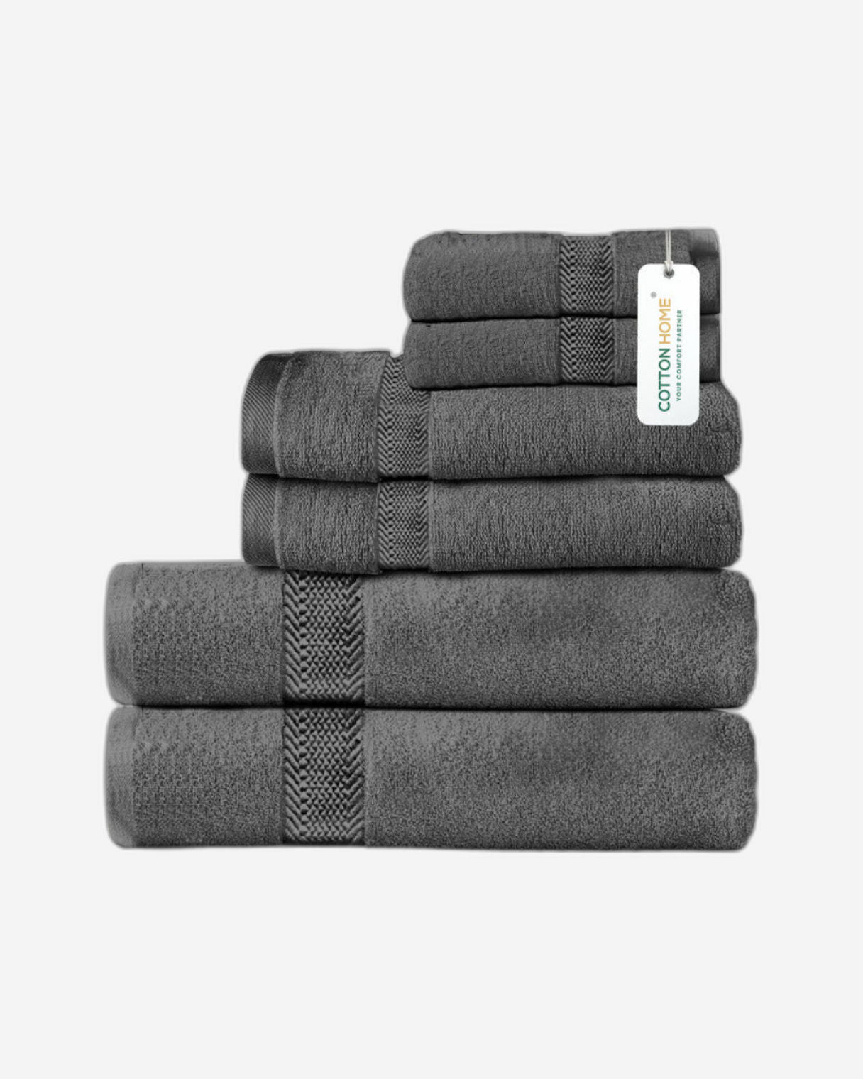 Cotton Home  Premium Cotton Towel 6-Piece Set Includes 2pc Face Towel 30x30cm,2pc Hand Towel 40x70cm, 2pc Bath Towel 70x140cm  , 600 GSM Quick Dry and Durable