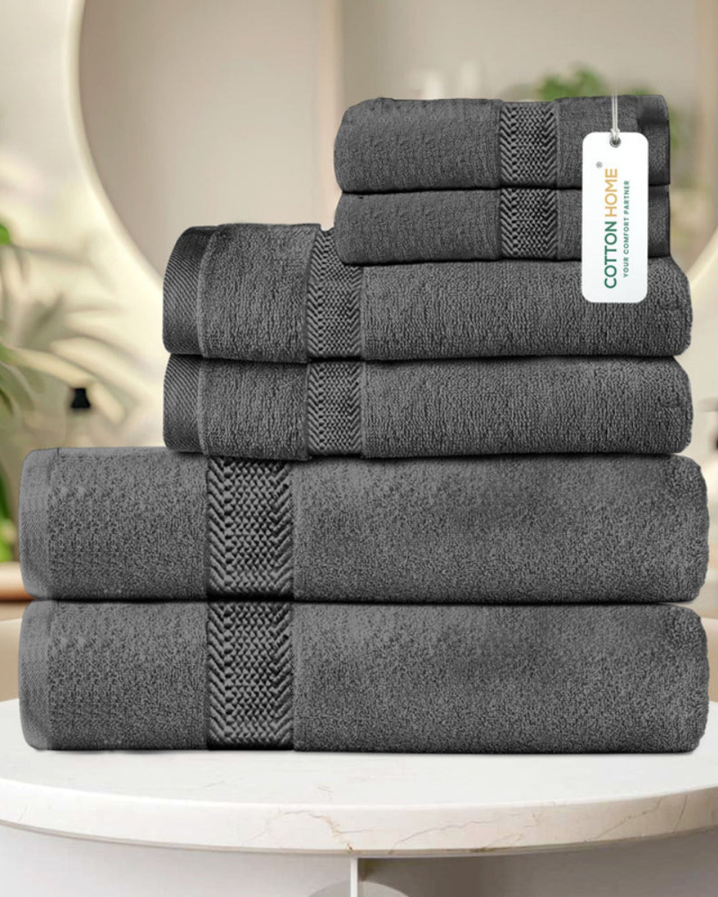 Cotton Home  Premium Cotton Towel 6-Piece Set Includes 2pc Face Towel 30x30cm,2pc Hand Towel 40x70cm, 2pc Bath Towel 70x140cm  , 600 GSM Quick Dry and Durable