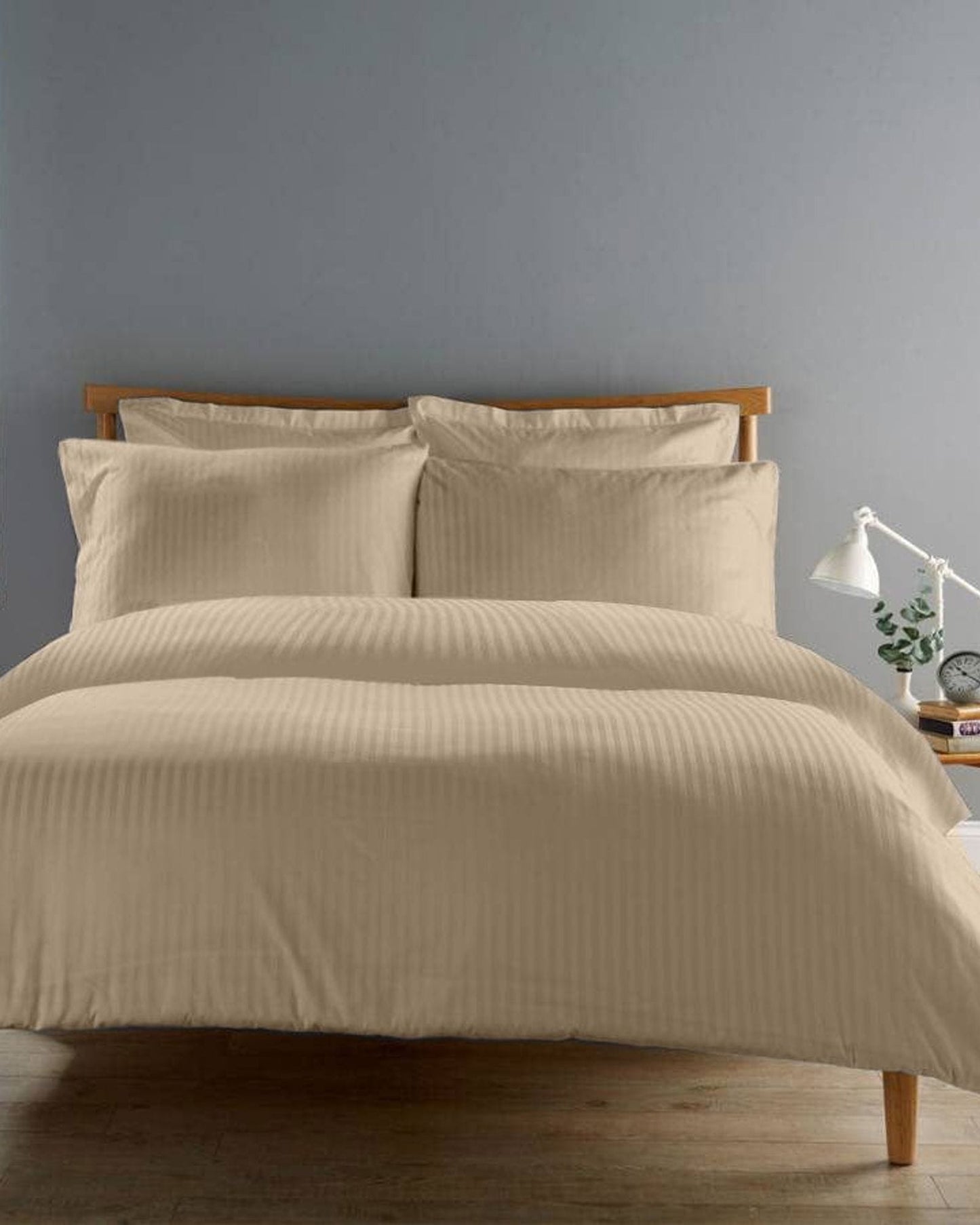 Cotton Home Duvet Set 6Pc Stripe Light Brown