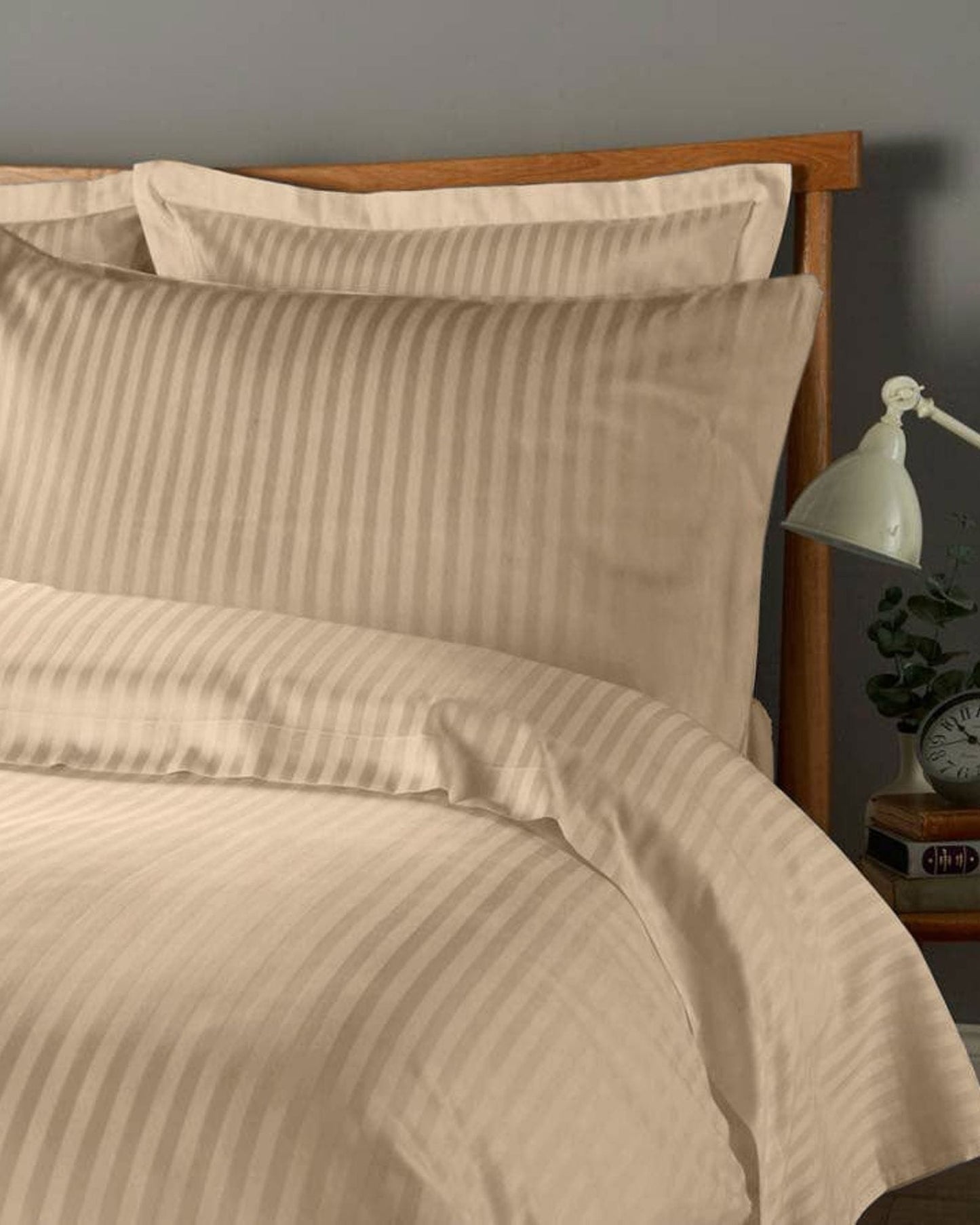 Cotton Home Duvet Set 6Pc Stripe Light Brown