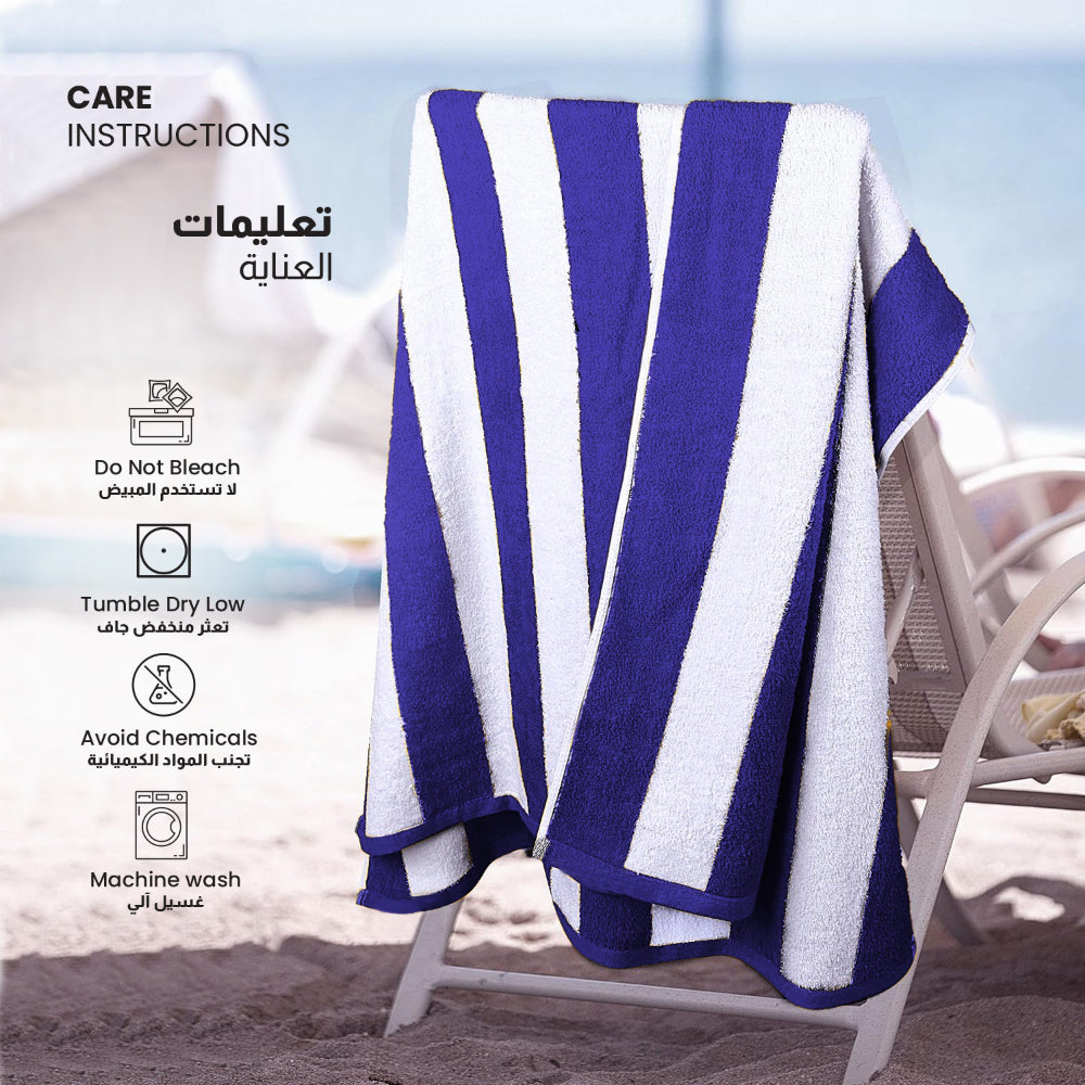 Cotton Home Striped Pool Towel 100% Cotton Navy Blue