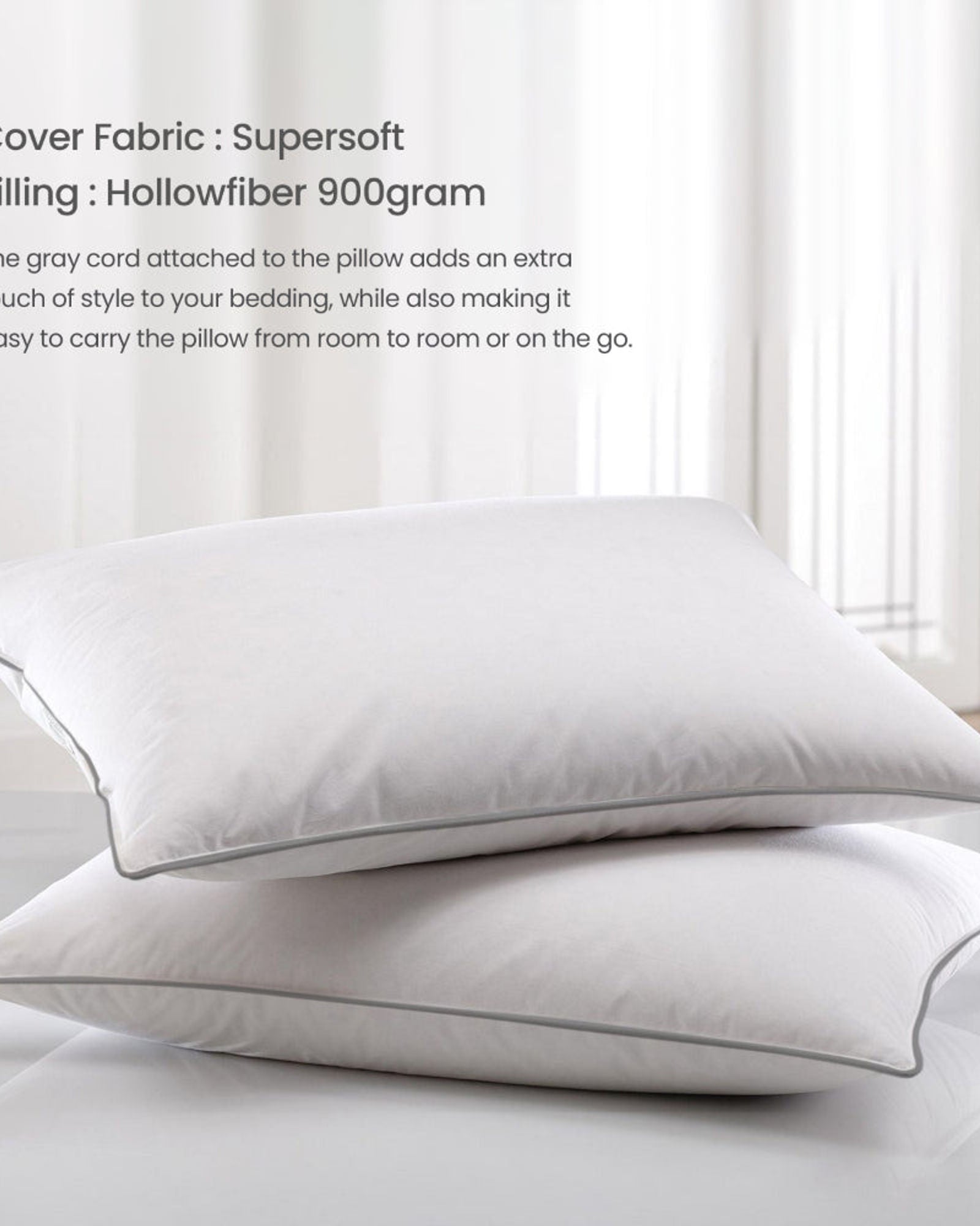Cotton Home Pillow Luxury 2Pc Grey Cord