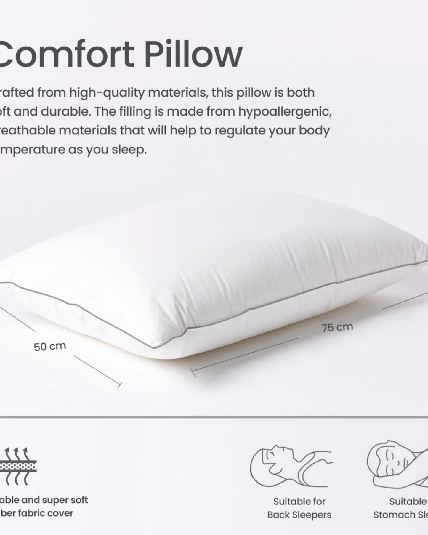 Cotton Home Pillow Luxury 2Pc Grey Cord