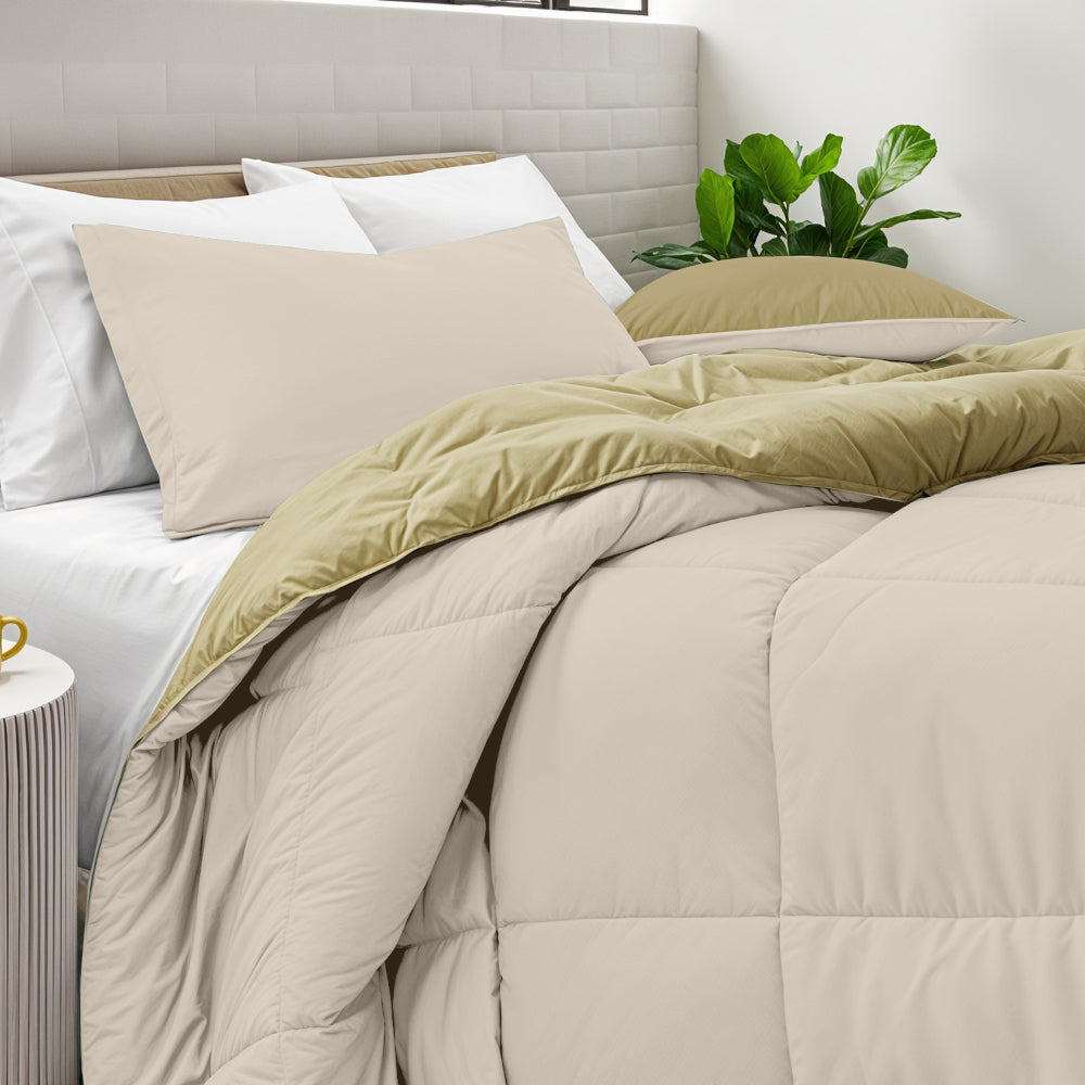 Cotton Home Adult 3-piece Set Reversible Comforter Dark Beige